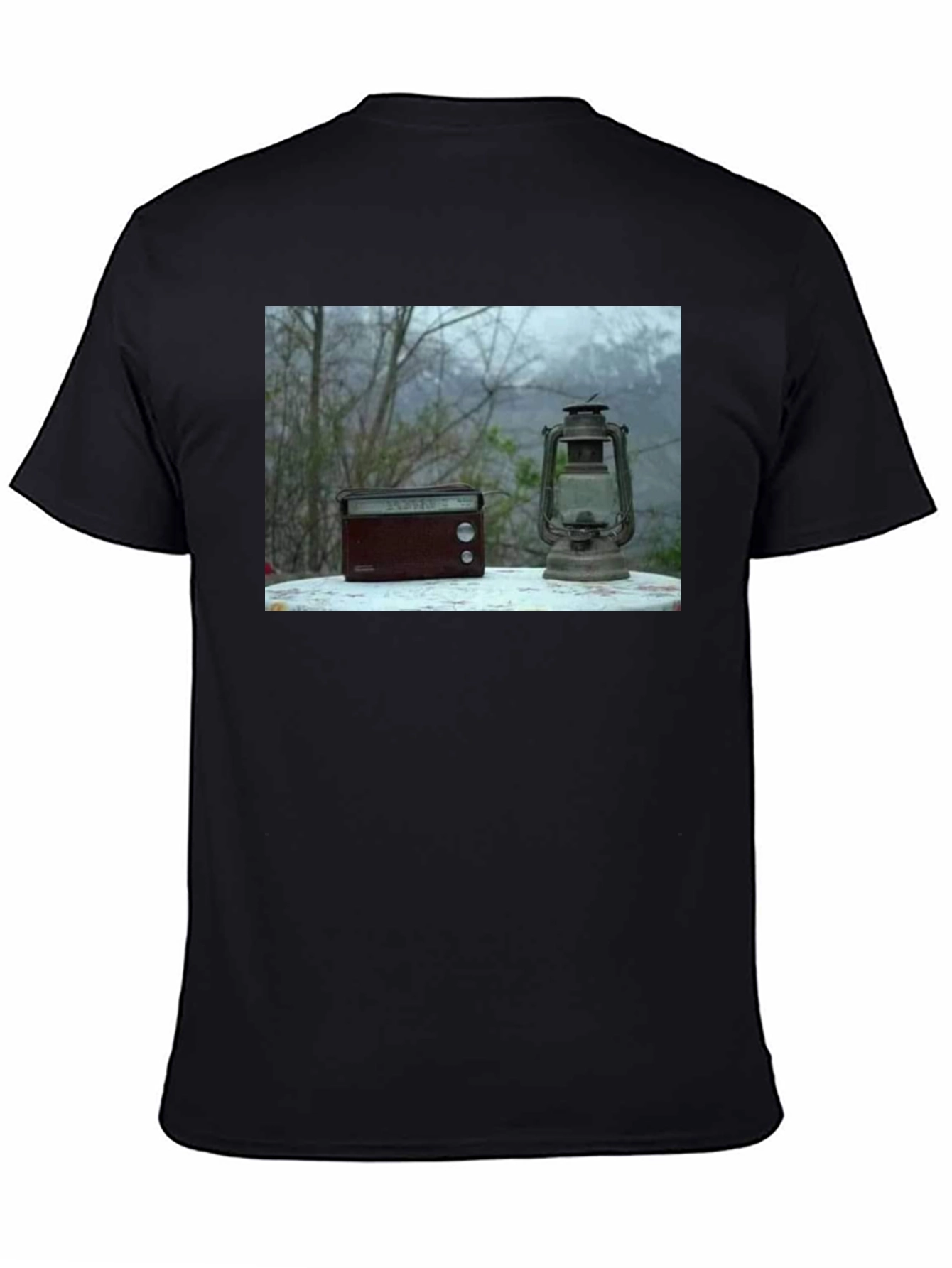Black Retro Radio & Lantern T-Shirt view 4