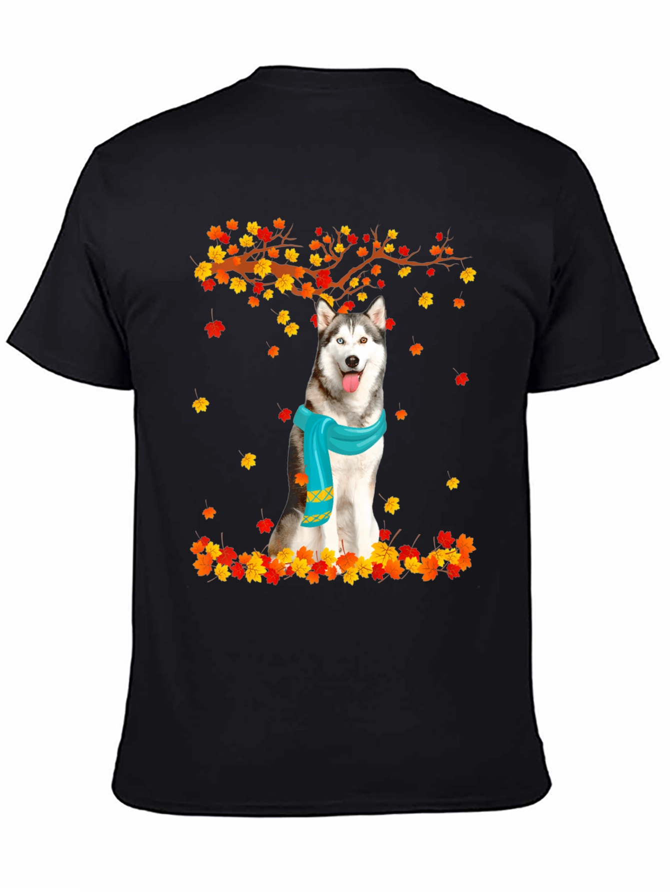 Black Husky Autumn Leaves Graphic T-Shirt view 4