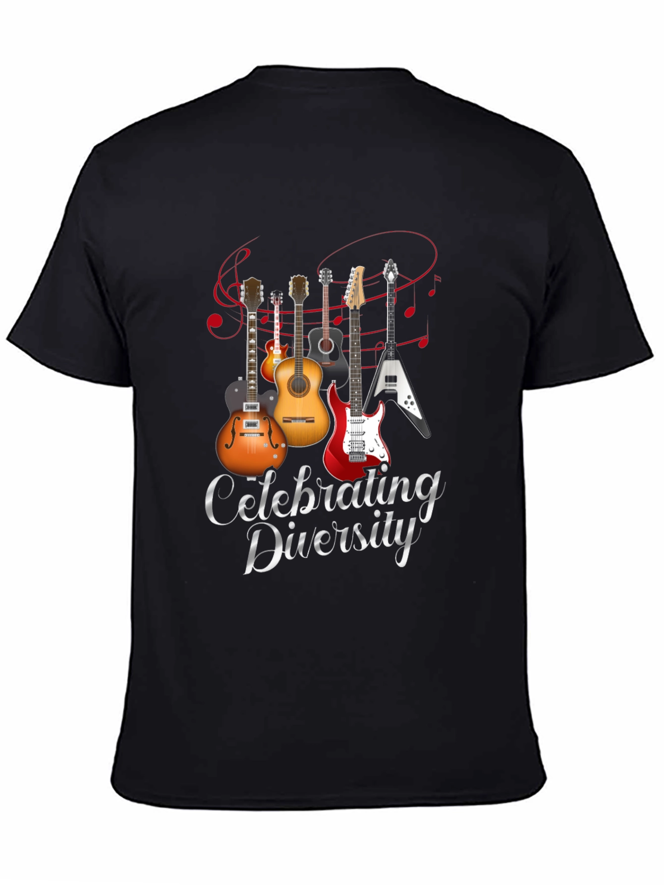 Black Celebrating Diversity Guitar Graphic T-Shirt view 4