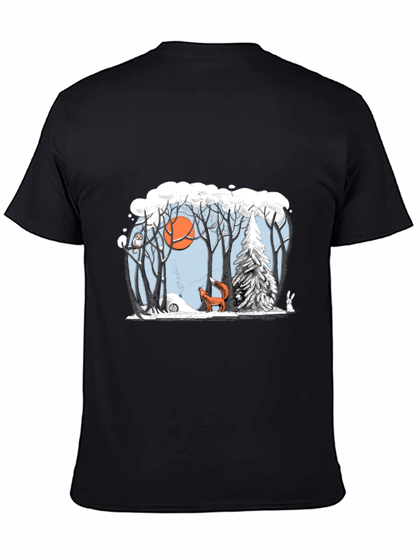 Black Winter Forest Scene Graphic Tee view 4