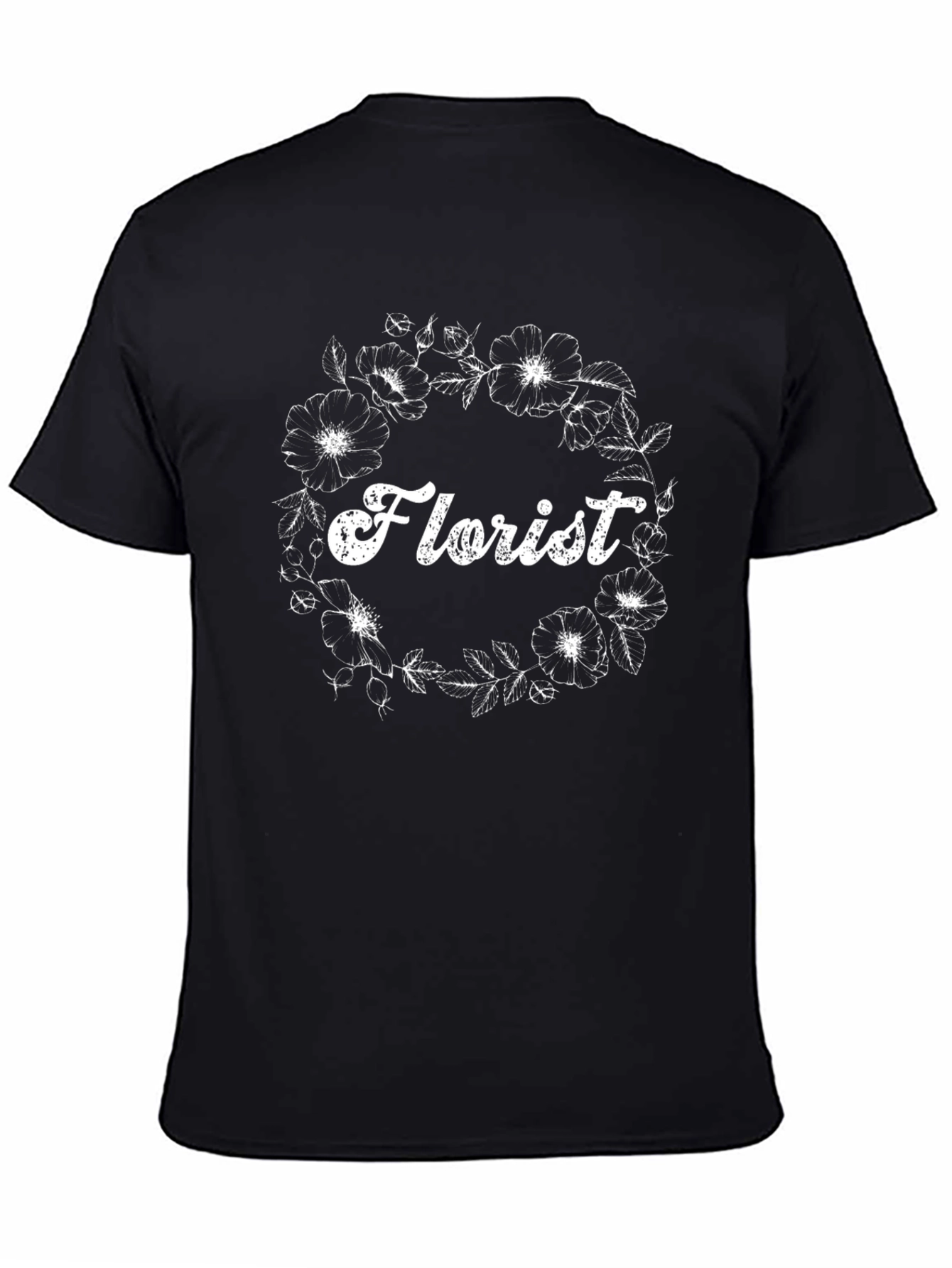 Black Florist Floral Wreath Black T-Shirt view 4