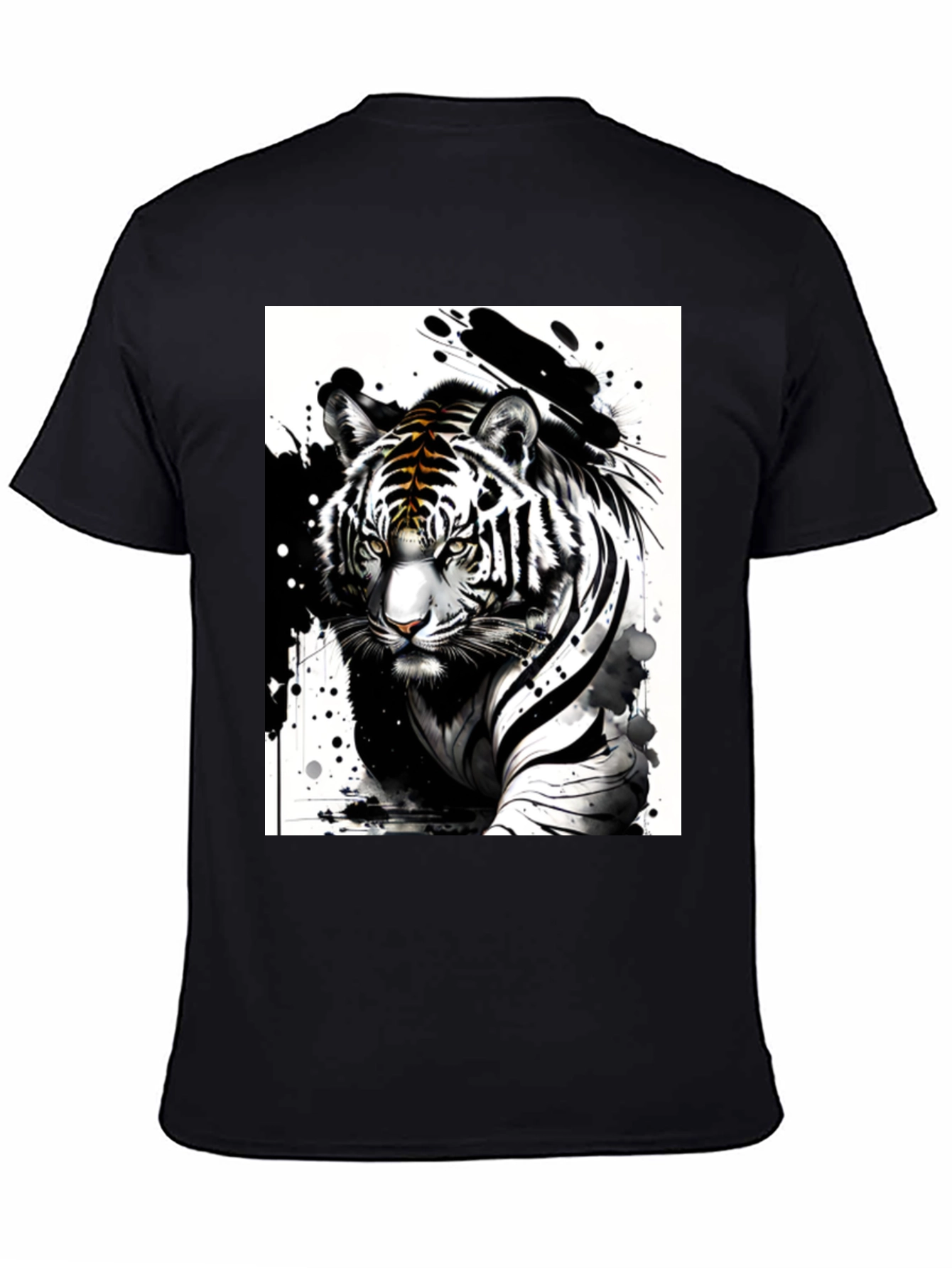 Black Tiger Ink Art Graphic Tee - Black Cotton Blend T-Shirt view 4