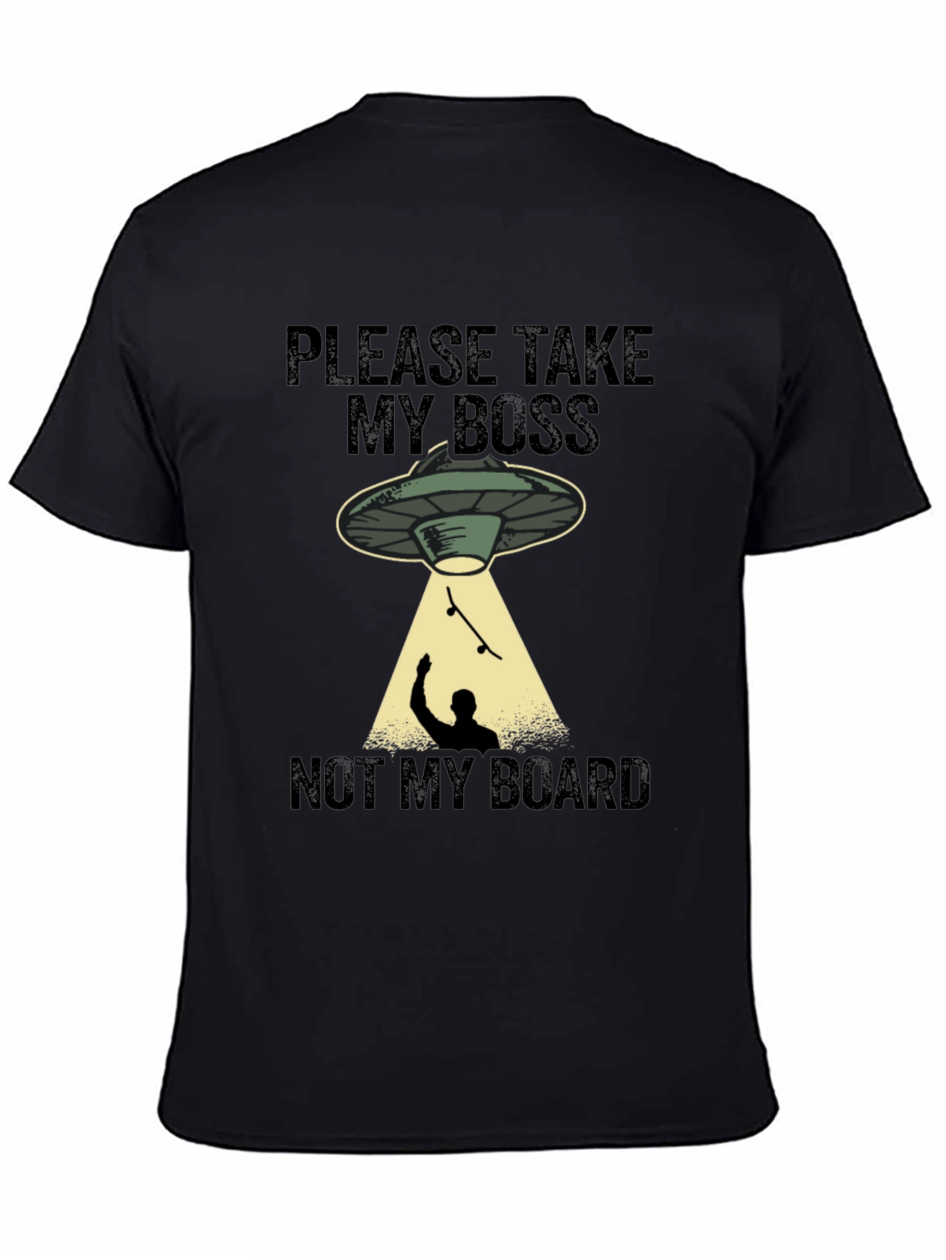 Black Funny Alien Abduction Skateboarder Graphic T-Shirt view 4
