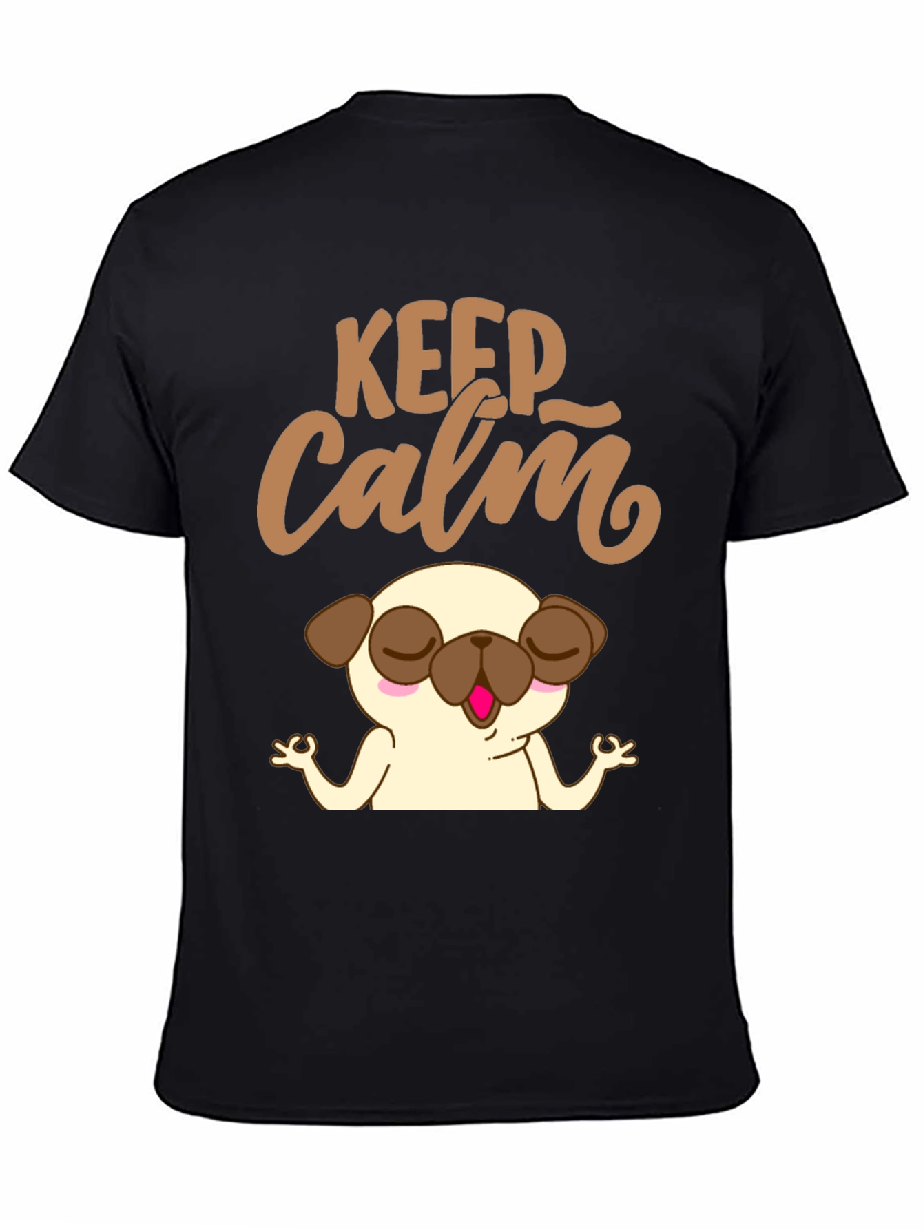 Black Keep Calm Pug Yoga T-Shirt - Relax & Meditate! view 4