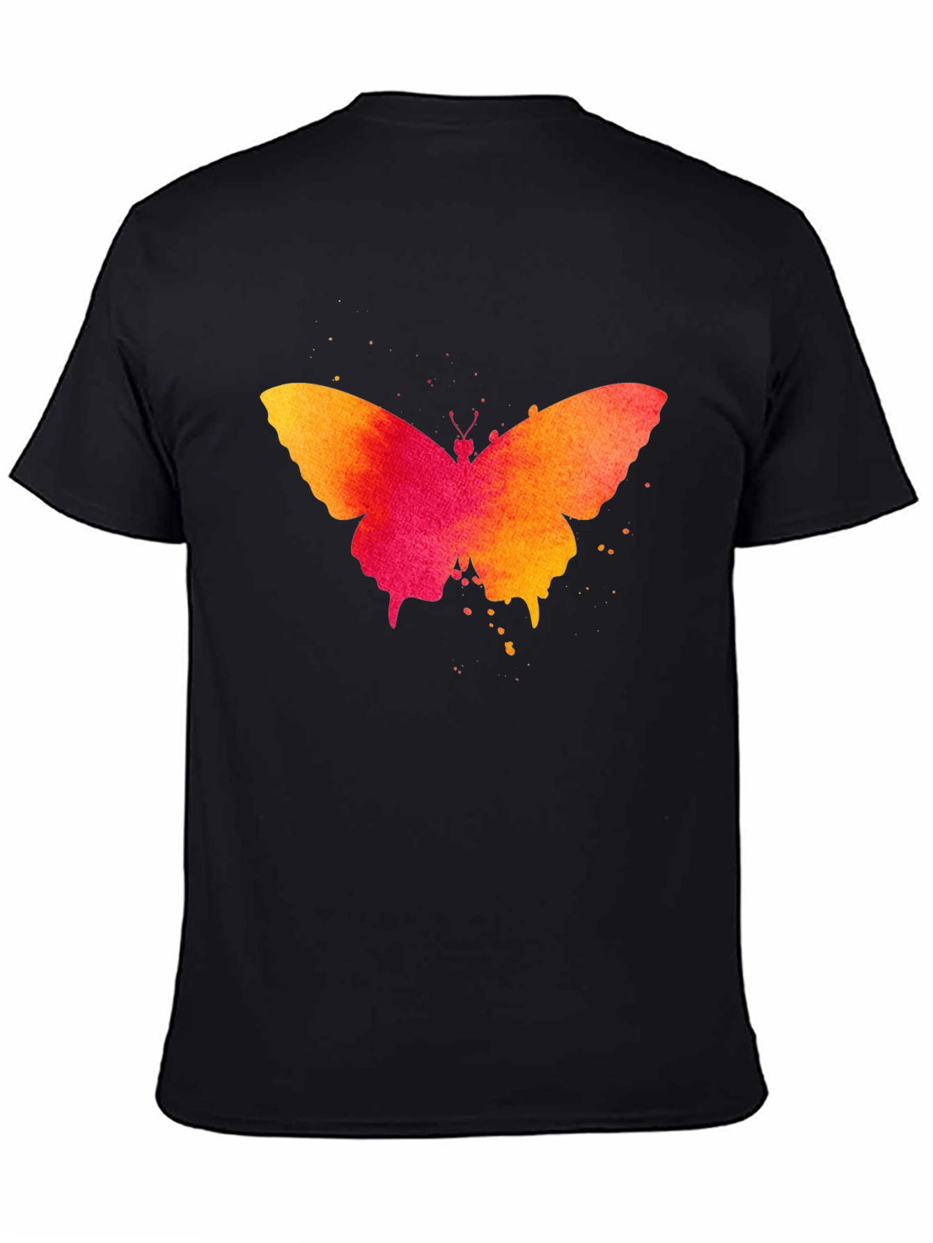 Black Butterfly Watercolor Print Black T-Shirt view 4