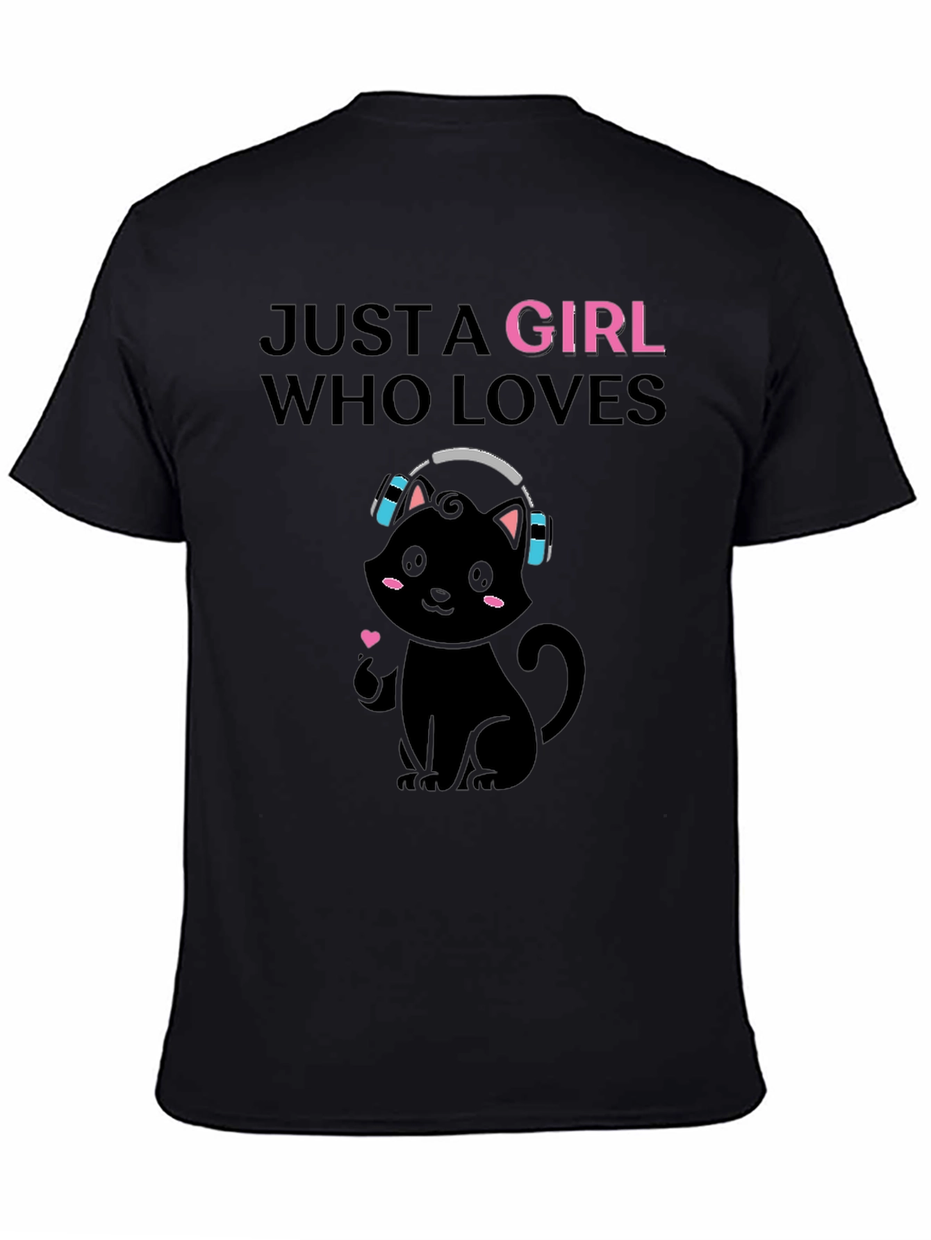 Black Just A Girl Who Loves Cats T-Shirt view 4
