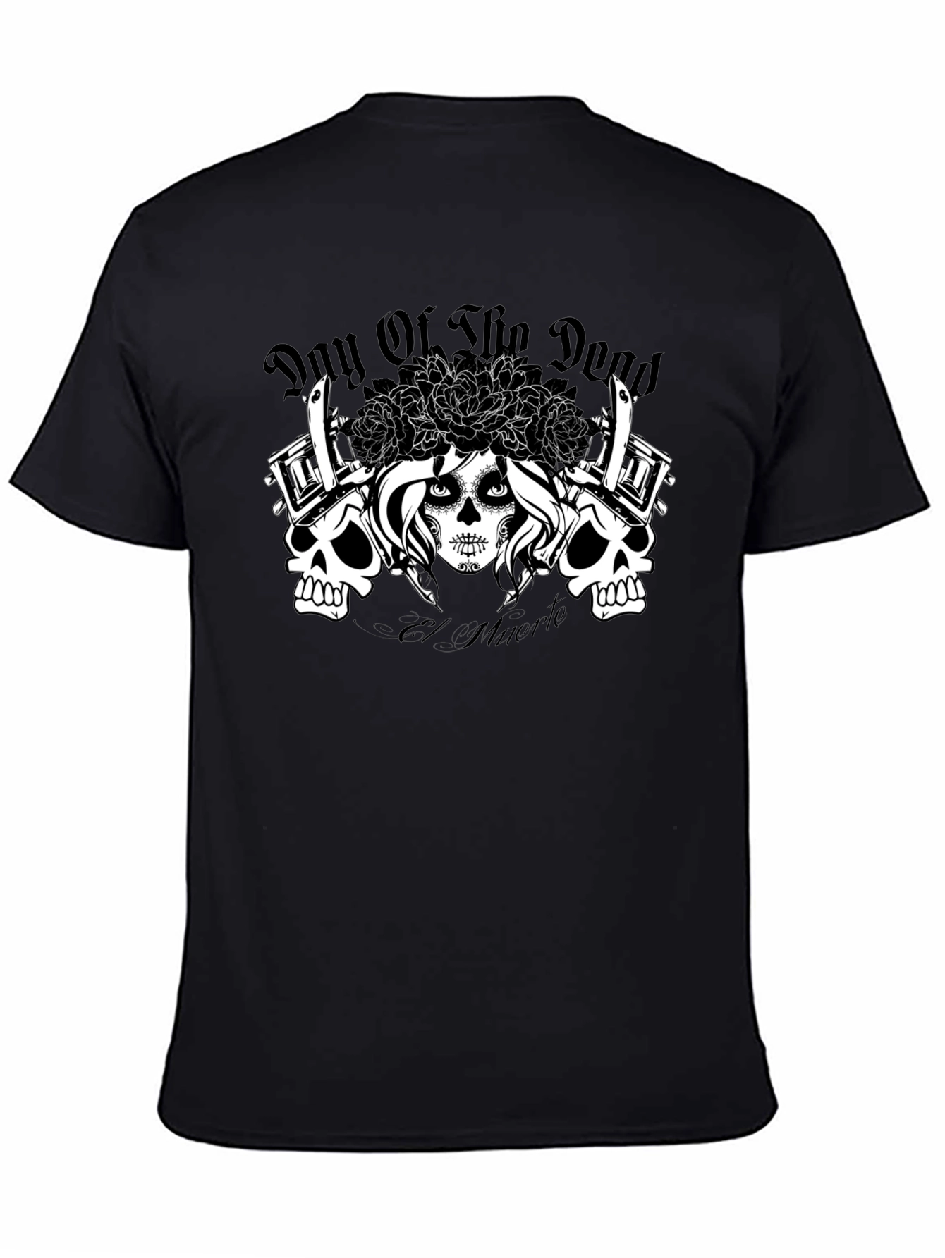 Black Day of the Dead Tattoo Art T-Shirt view 4