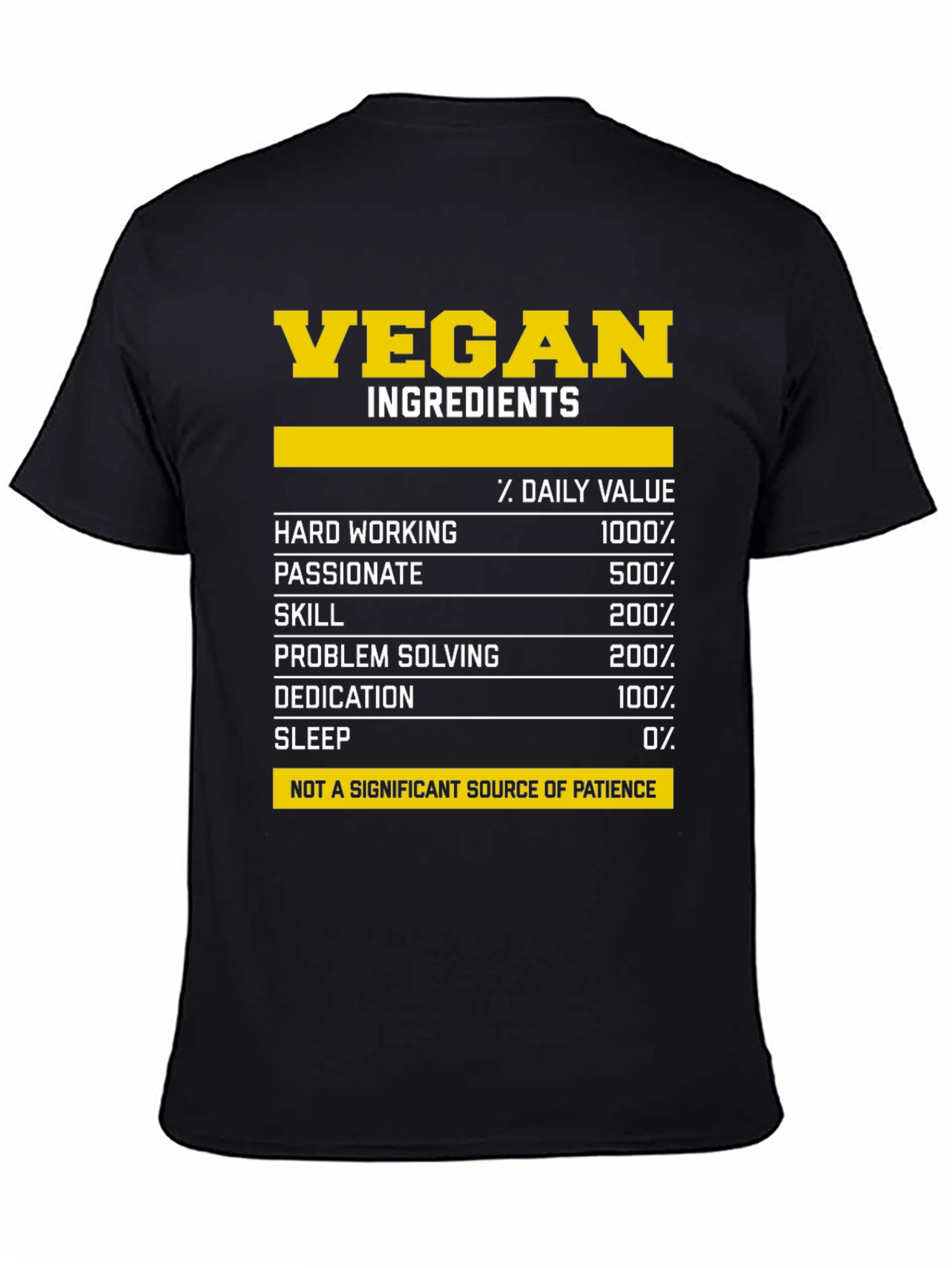 Black Vegan Ingredients T-Shirt - Funny Nutrition Facts Tee view 4