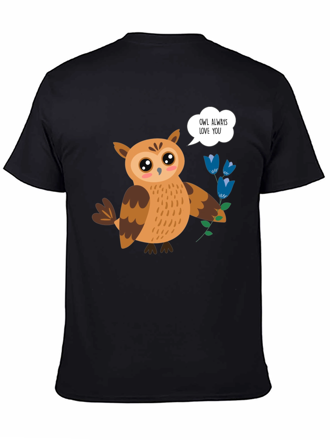 Black Cute Owl Always Love You Graphic Black T-Shirt view 4