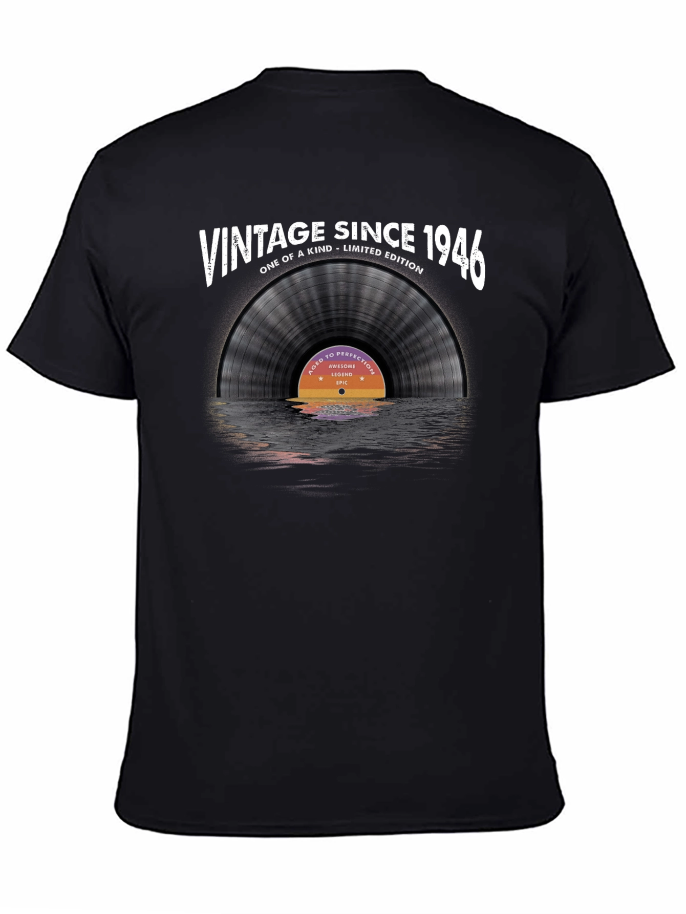 Black Vintage Since 1946 Vinyl Record Graphic T-Shirt view 4