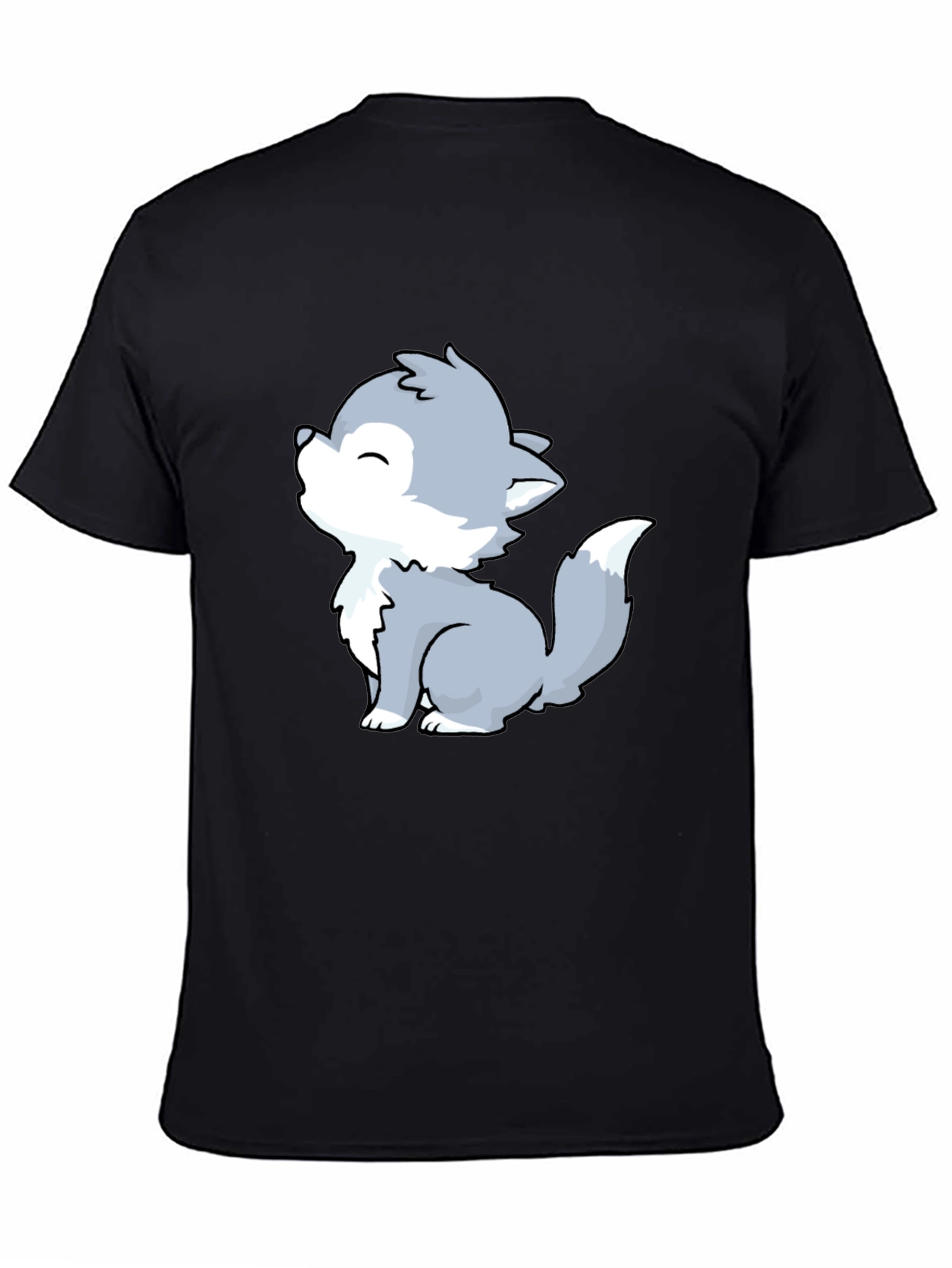 Black Cute Wolf Graphic Tee - Men's Black T-Shirt view 4