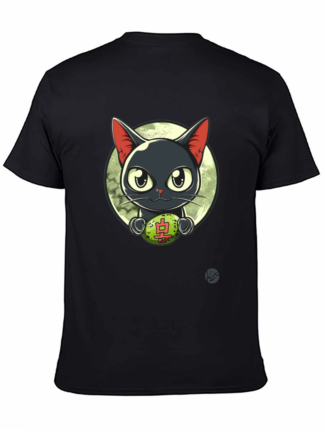 Black Cool Cat T-Shirt - Lucky Charm Design view 4