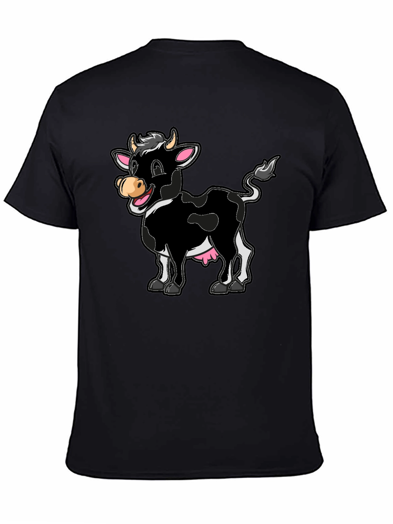 Black Funny Cartoon Cow Graphic Print T-Shirt view 4