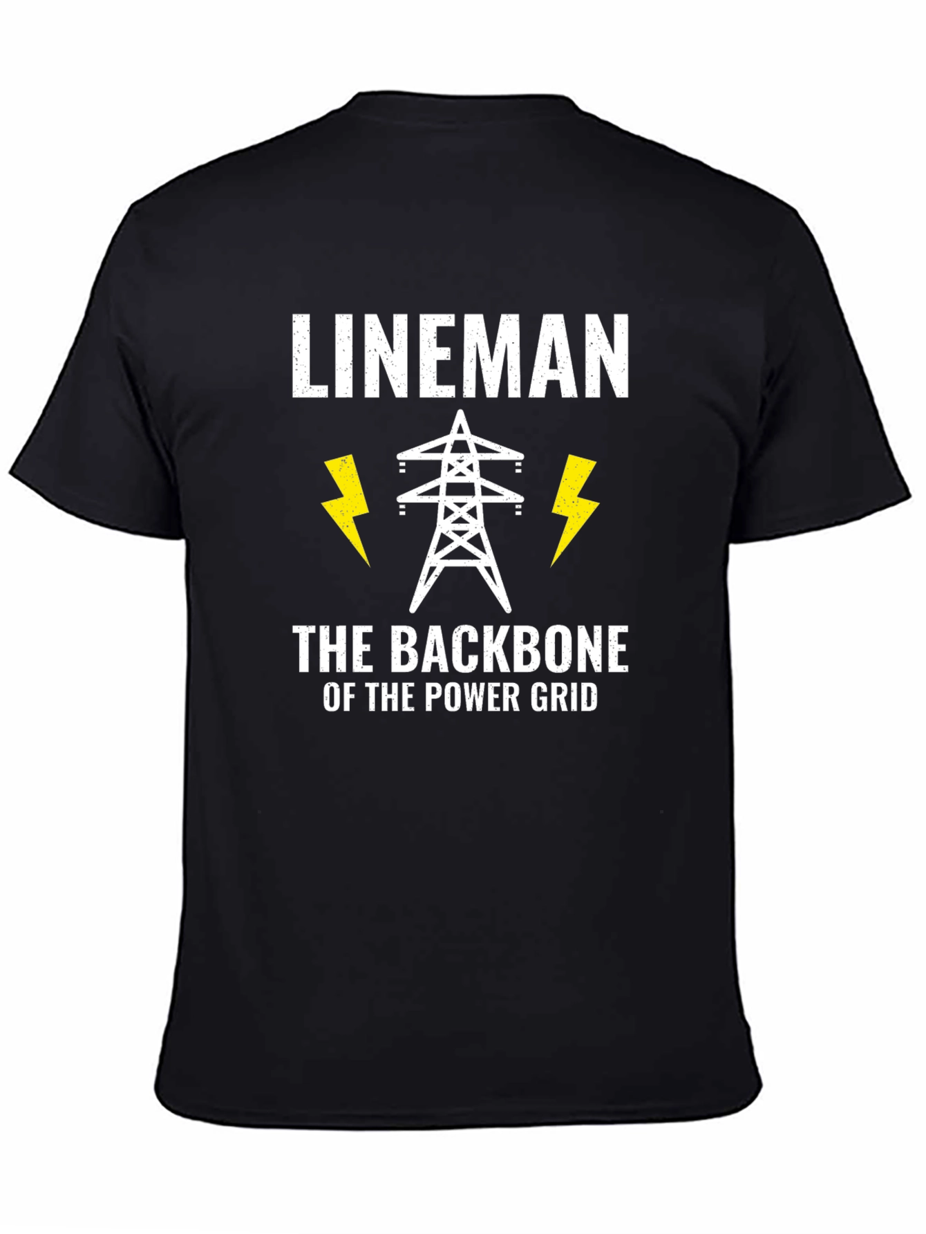 Black Lineman Power Grid Backbone Black T-Shirt view 4
