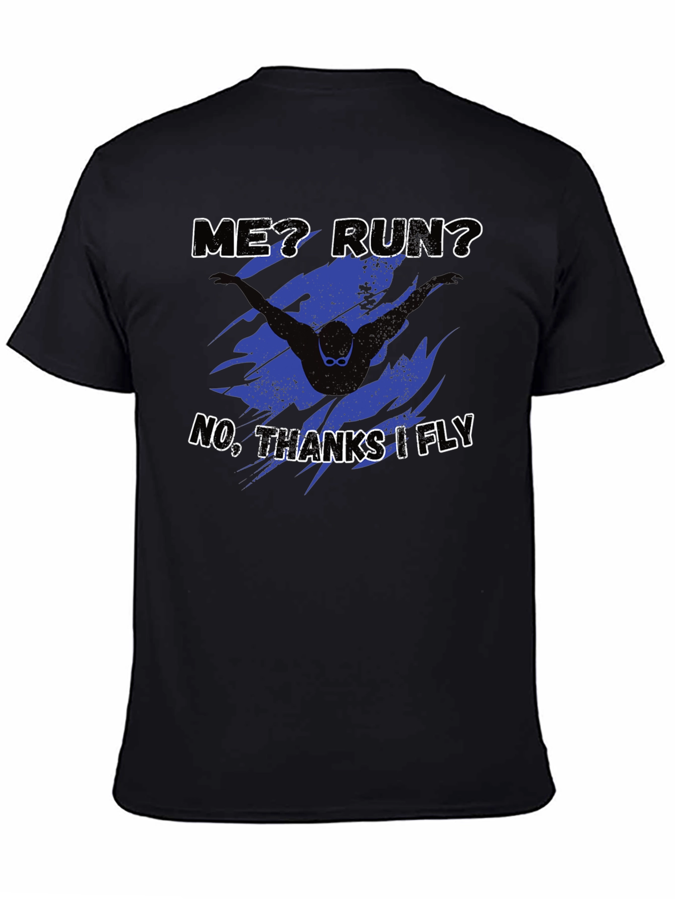 Black Funny Swimmer T-Shirt - No Running, Just Flying! view 4