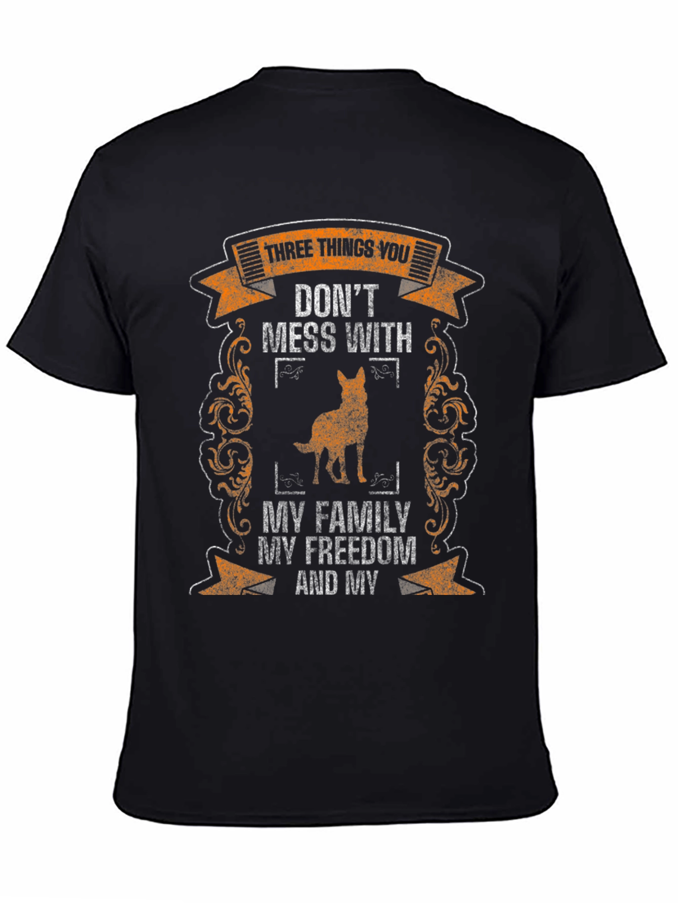 Black Three Things T-Shirt: Family, Freedom, Dog view 4