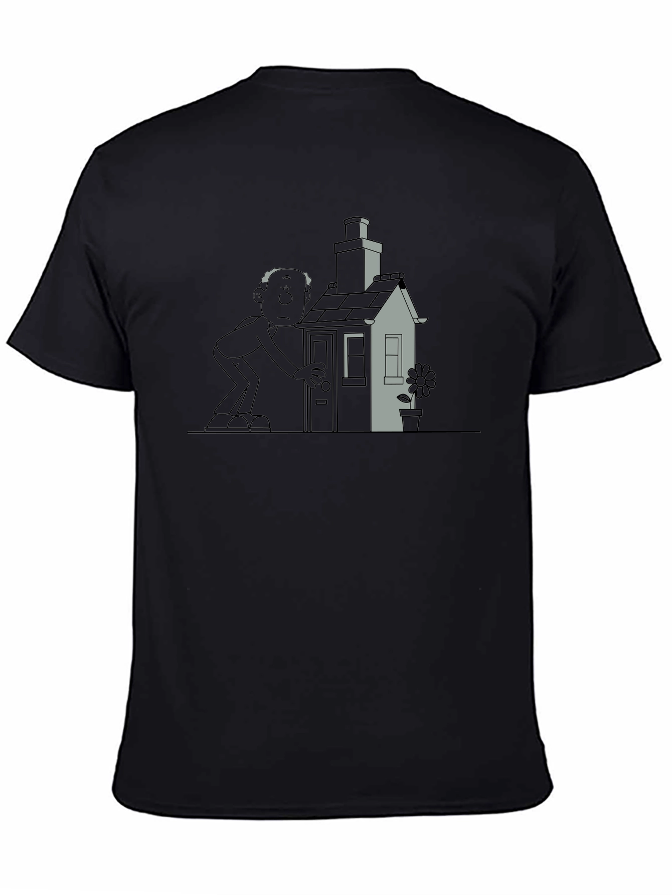 Black Cartoon House & Man Black T-Shirt view 4