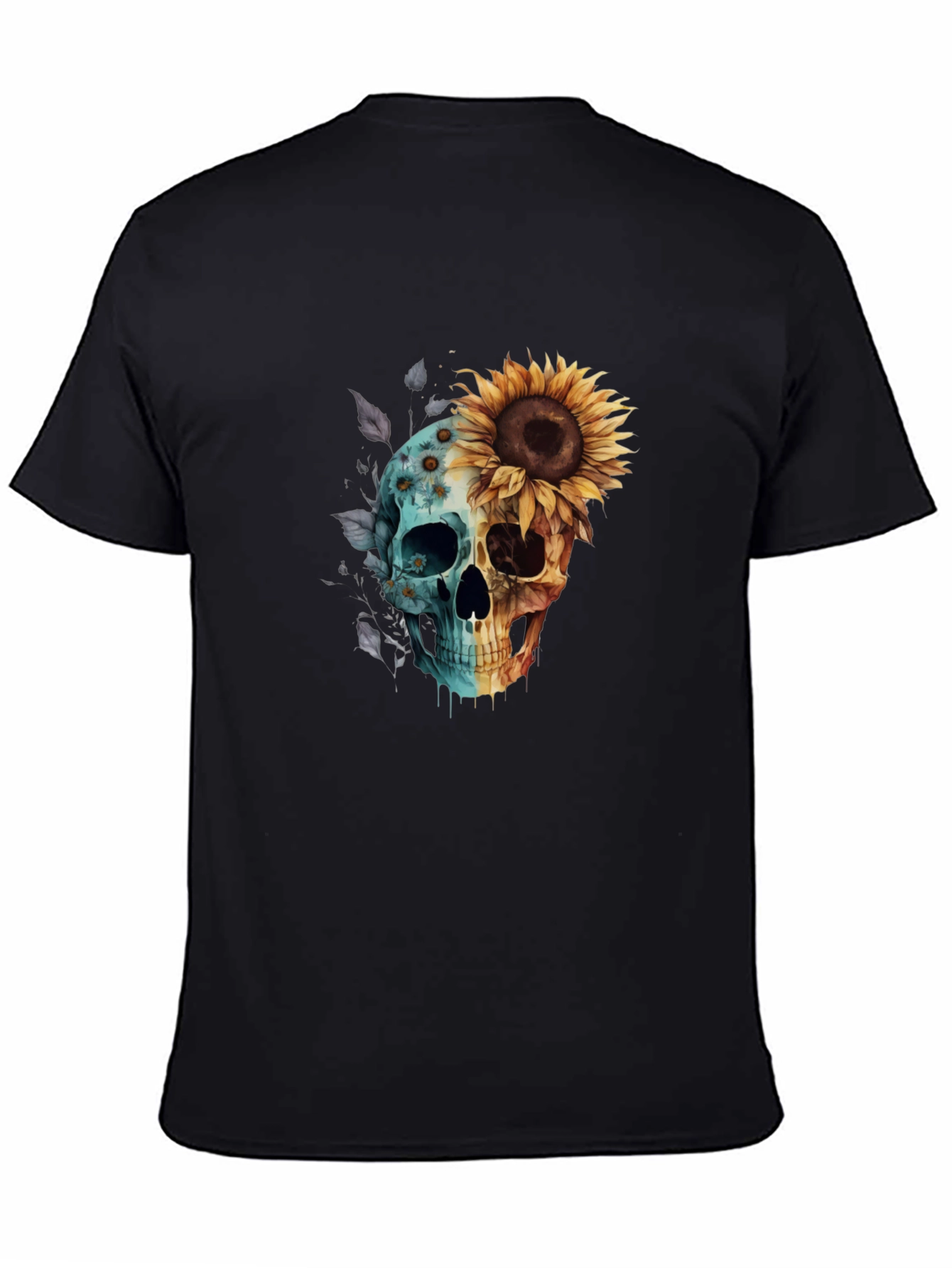 Black Sunflower Skull Graphic Tee - Men's Black T-Shirt view 4