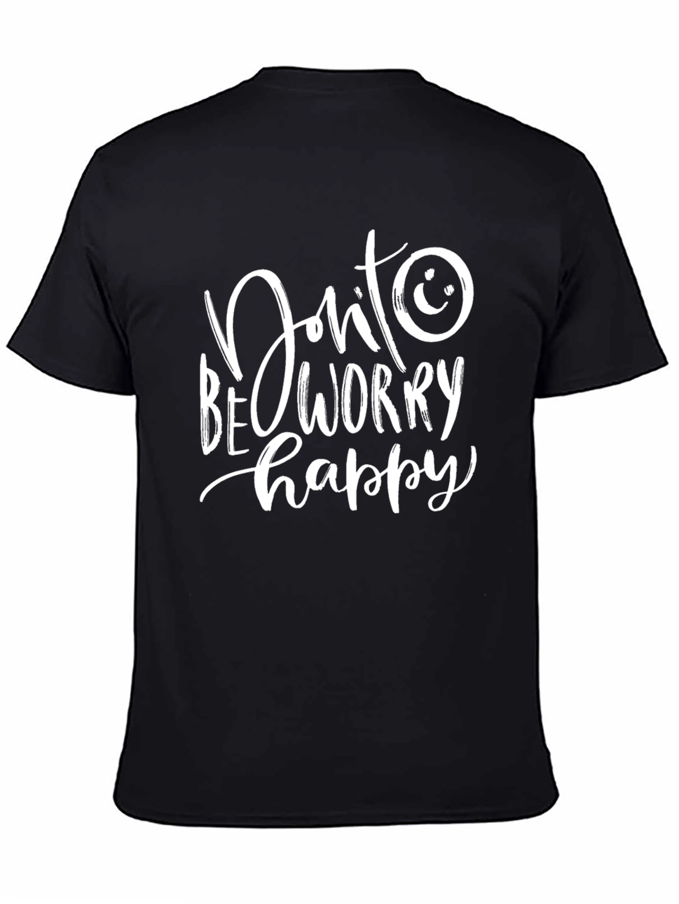 Black Don't Worry Be Happy T-Shirt - Black Cotton Casual Tee view 4