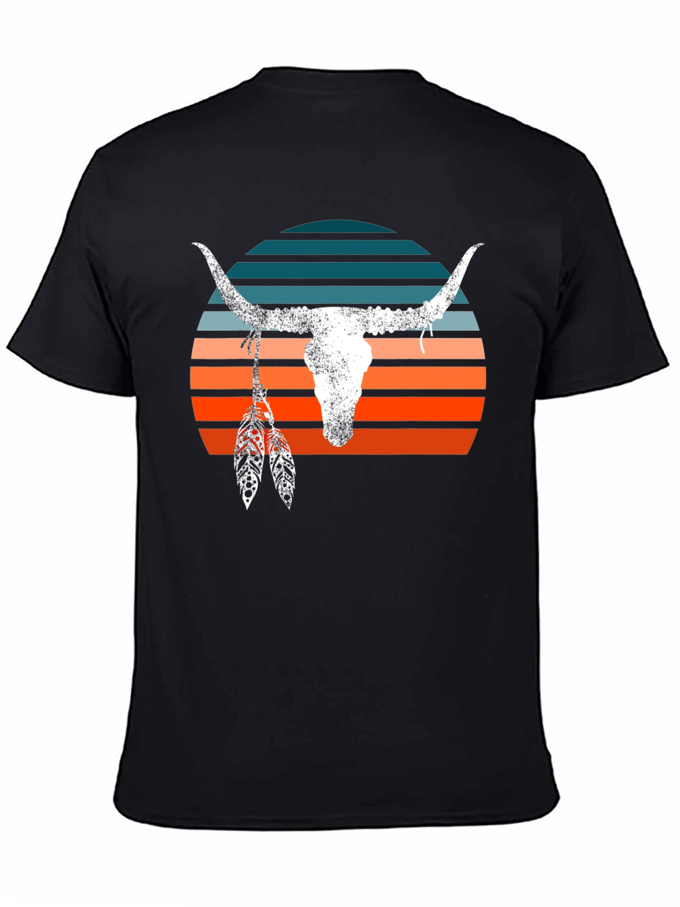 Black Retro Bull Skull Graphic Tee view 4