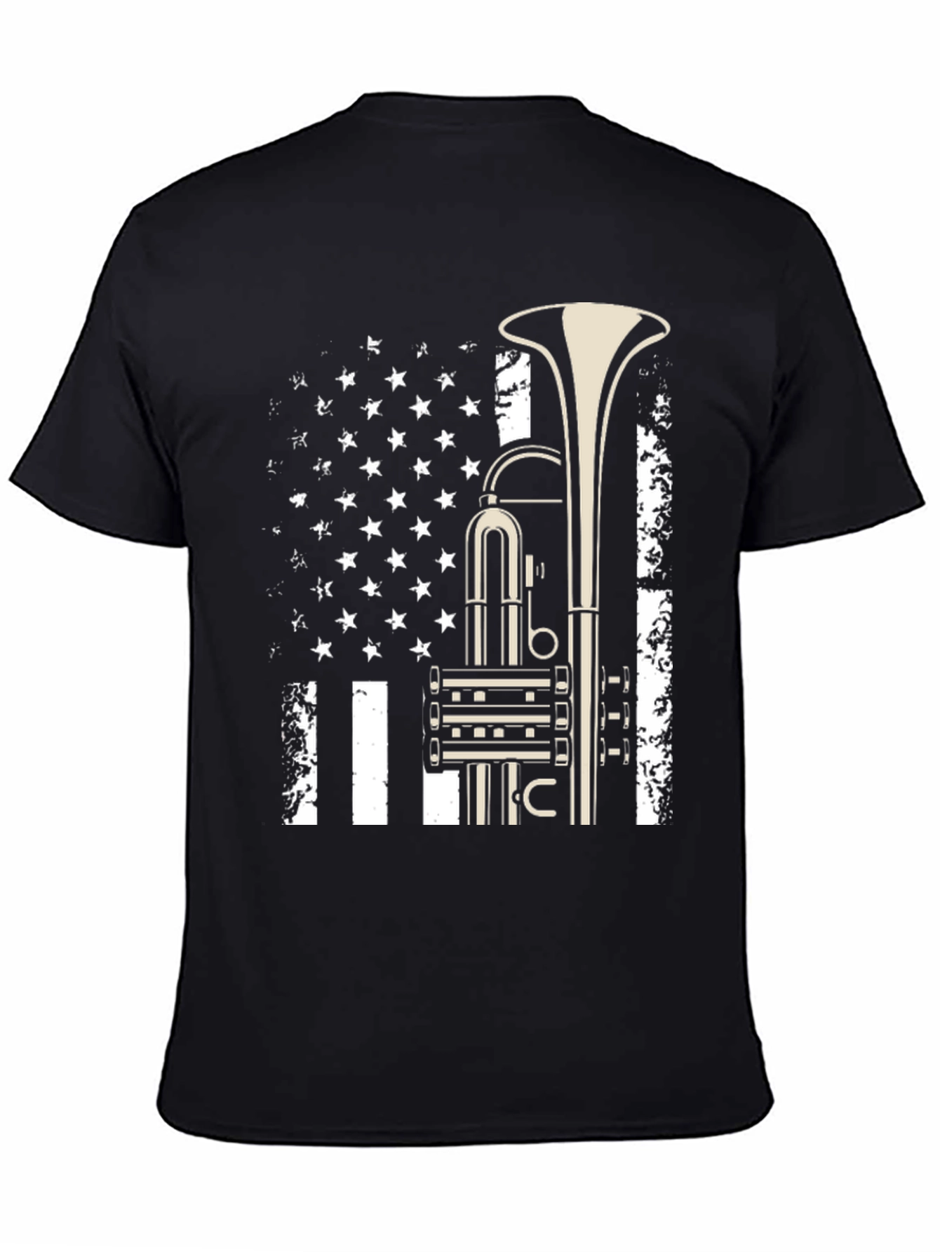 Black Trumpet Flag Graphic Tee - Music Lover Shirt view 4