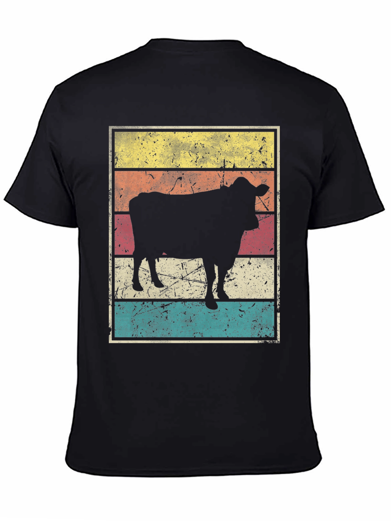 Black Retro Cow Graphic T-Shirt view 4