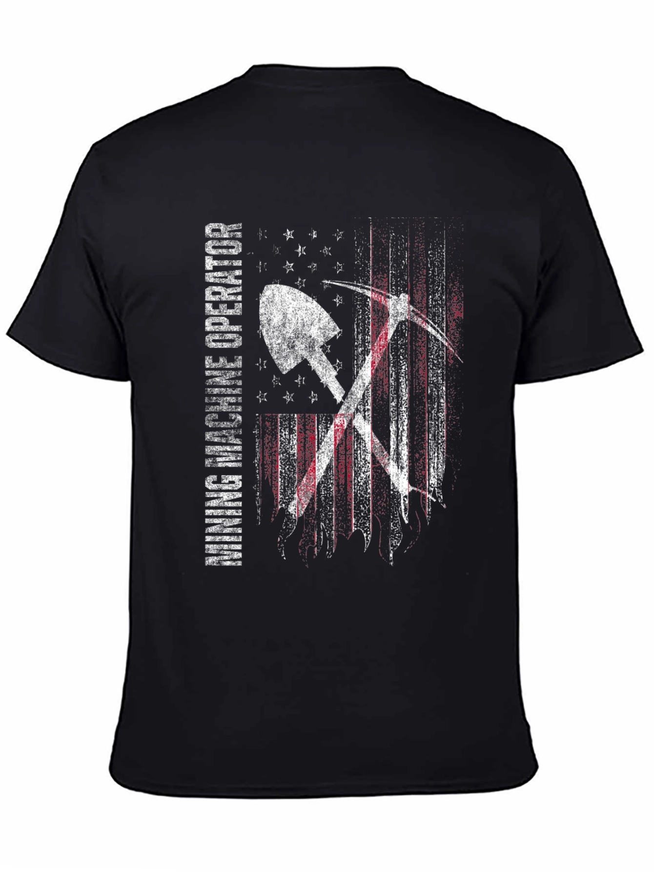 Black Mining Machine Operator USA Flag T-Shirt view 4