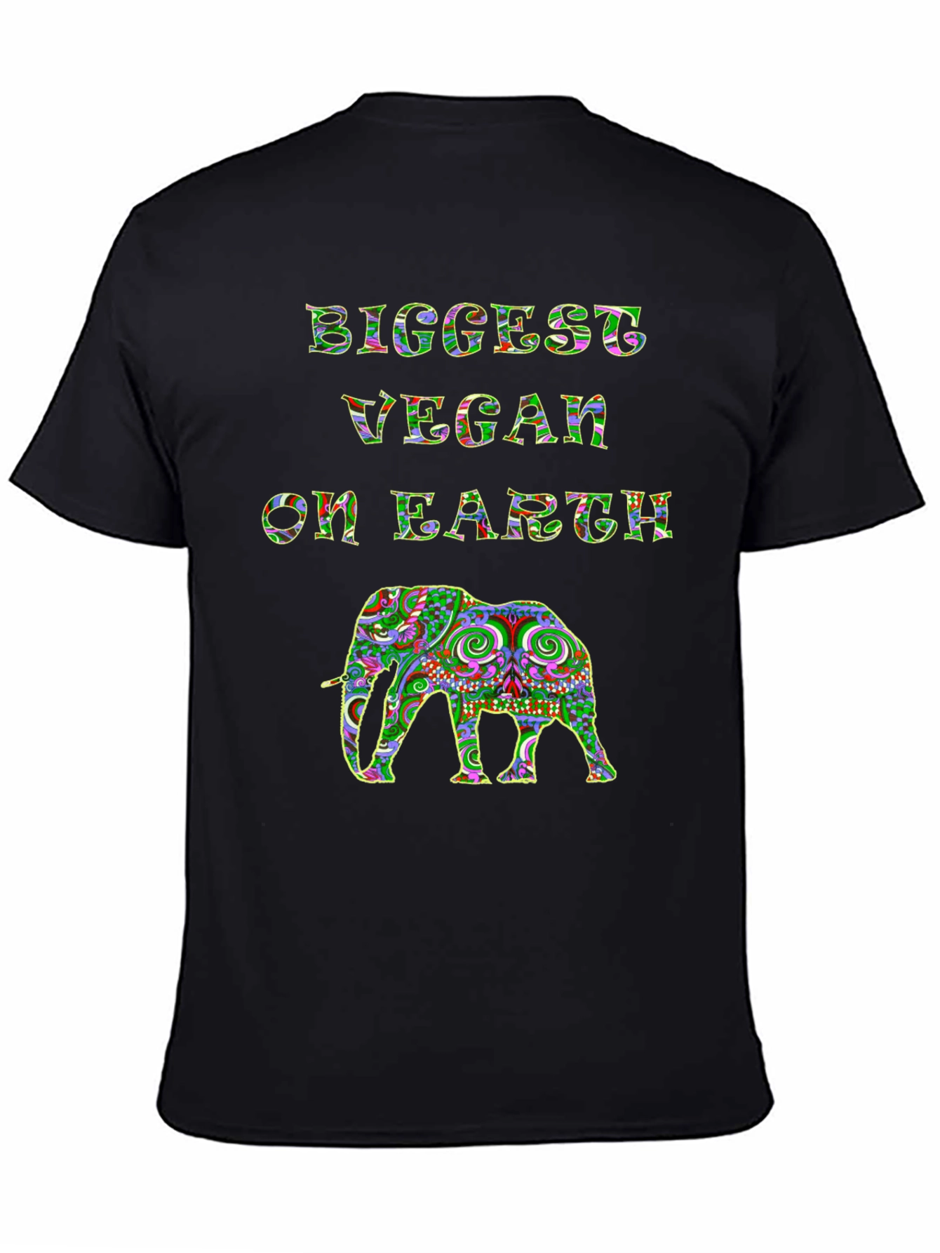 Black Biggest Vegan on Earth Elephant Graphic T-Shirt view 4