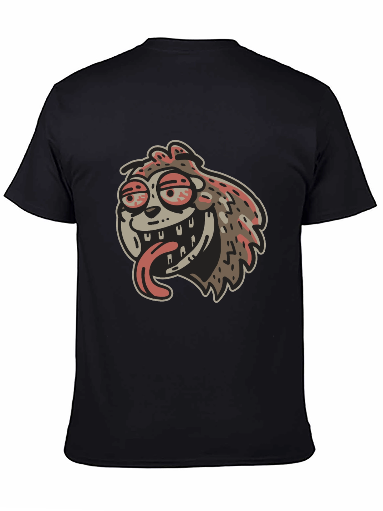 Black Cartoon Sloth Graphic Black T-Shirt view 4