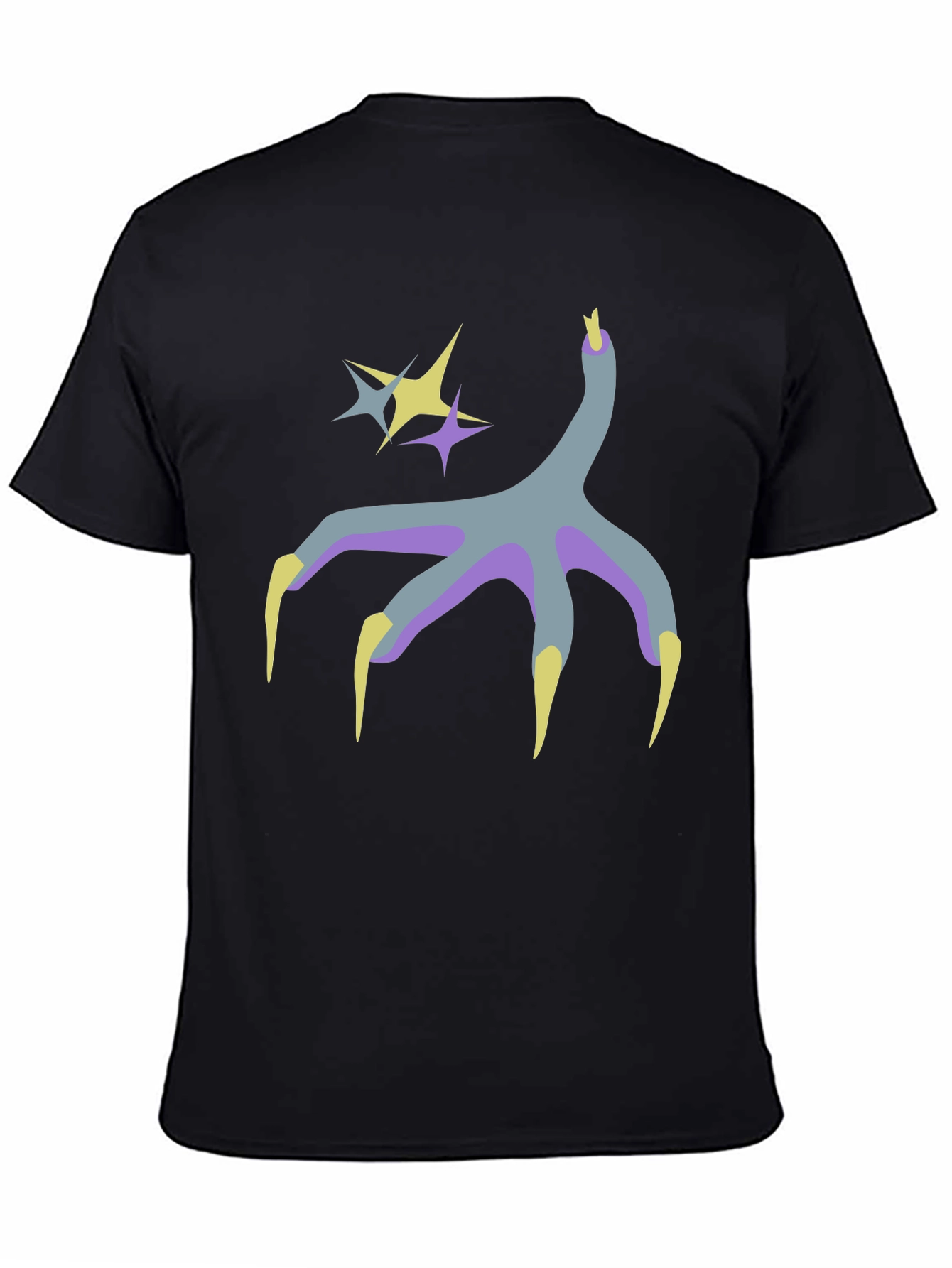 Black Graphic Print Tee - Bird Claw and Stars Design view 4