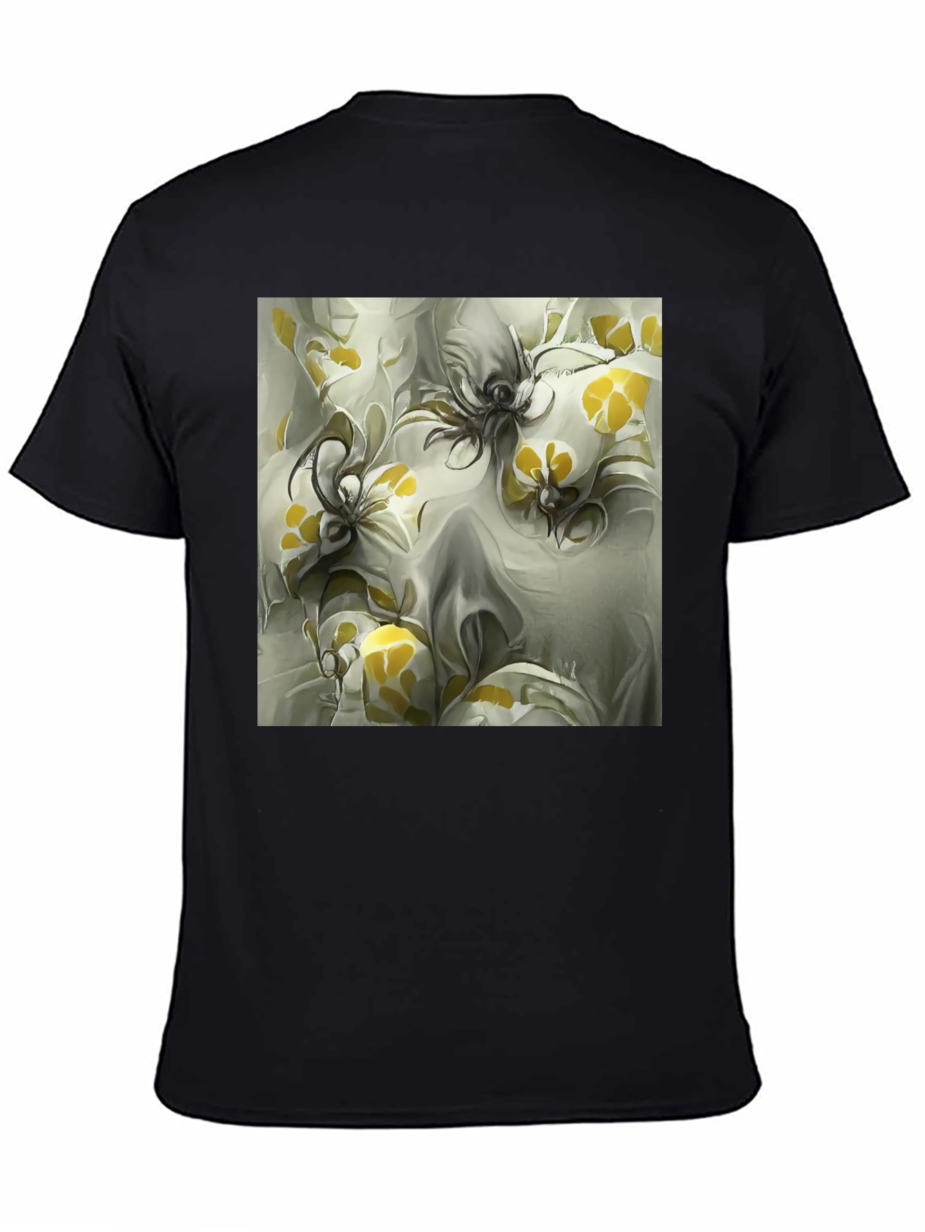 Black Abstract Floral Print Black T-Shirt view 4