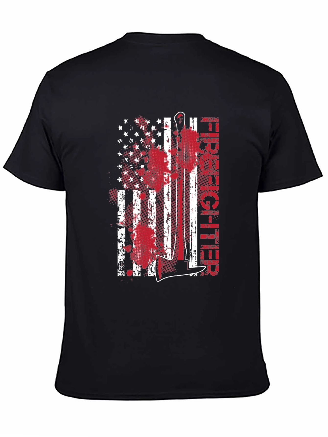Black Firefighter American Flag Graphic Tee view 4