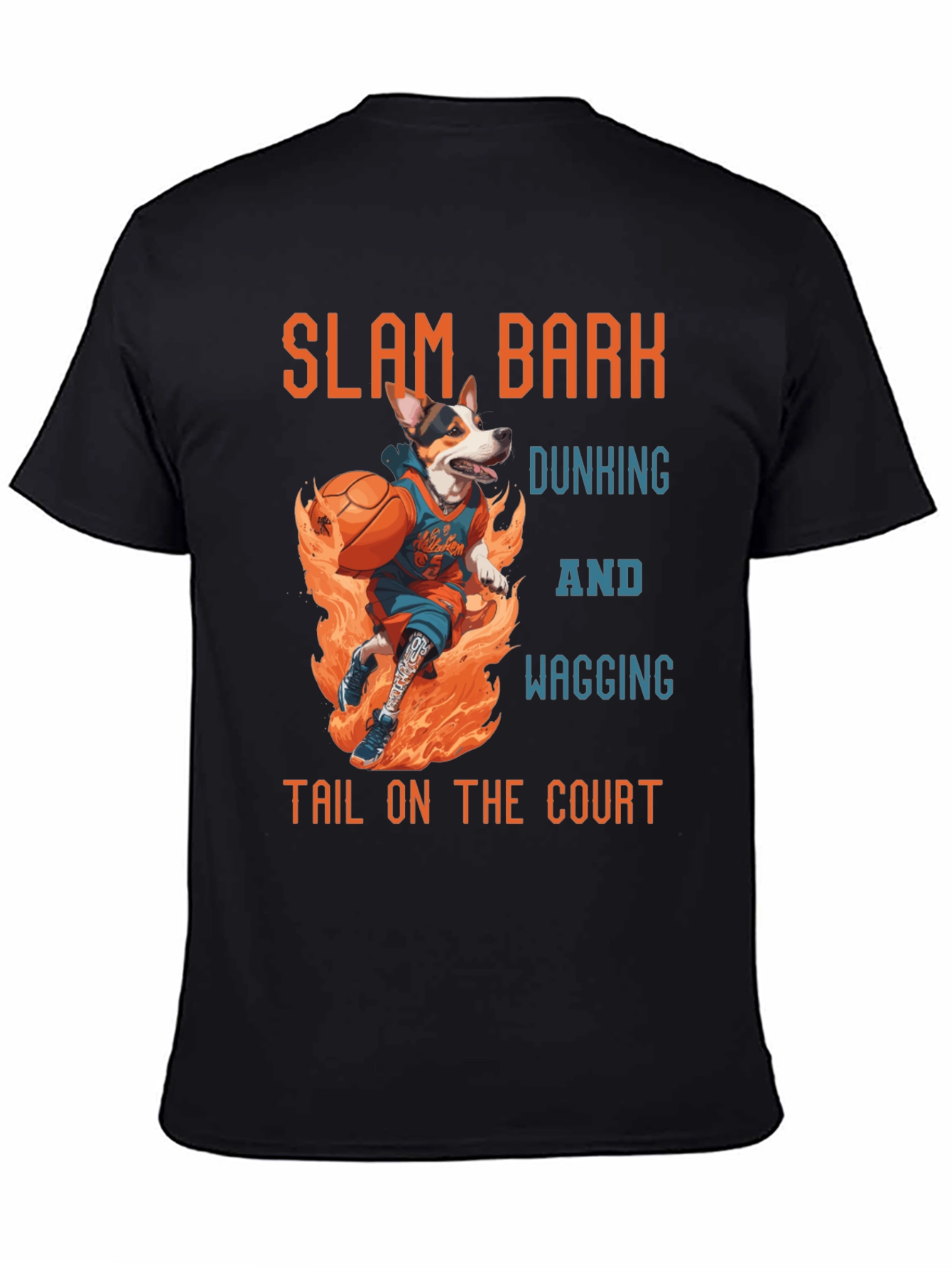 Black Slam Bark Dunking Dog Graphic T-Shirt view 4