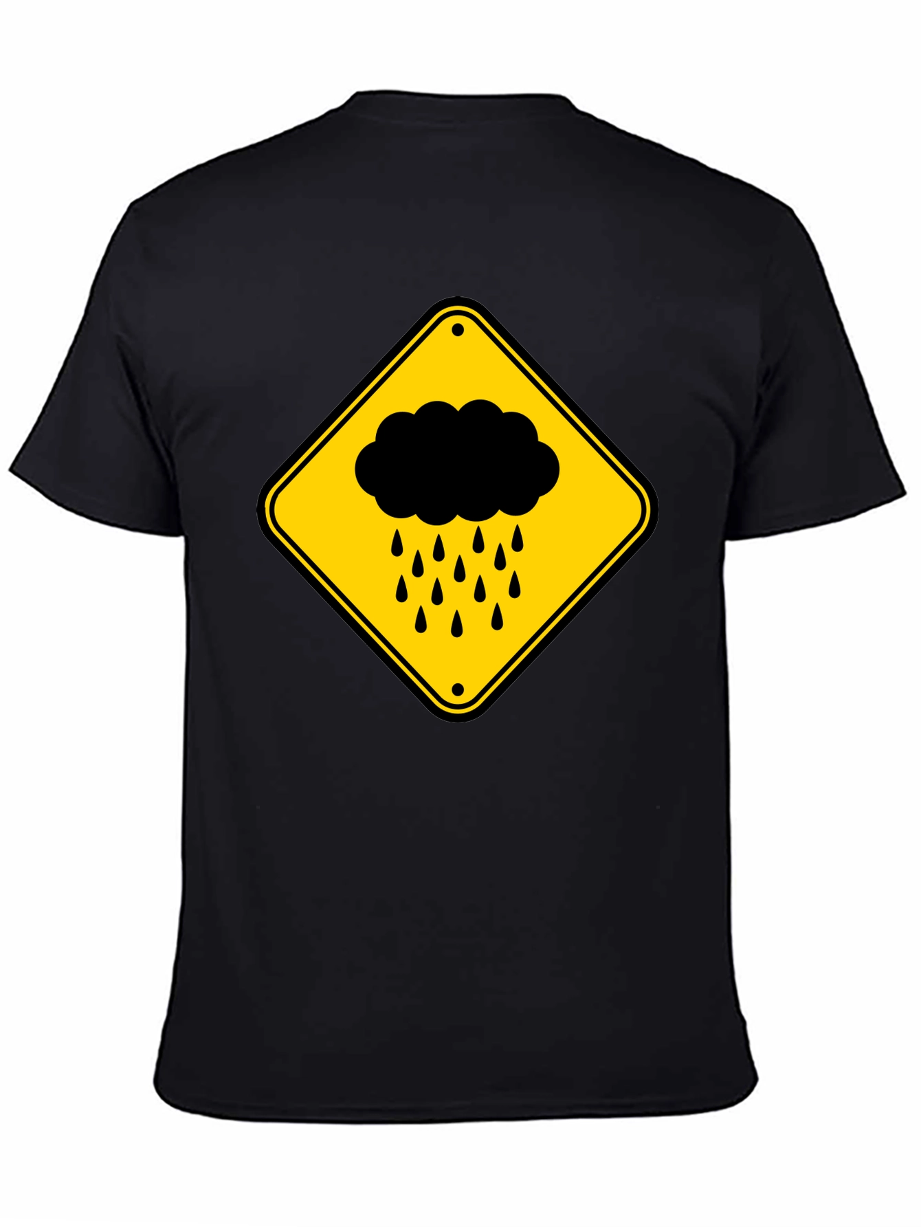 Black Rainy Day Warning T-Shirt - Black Cotton Tee view 4