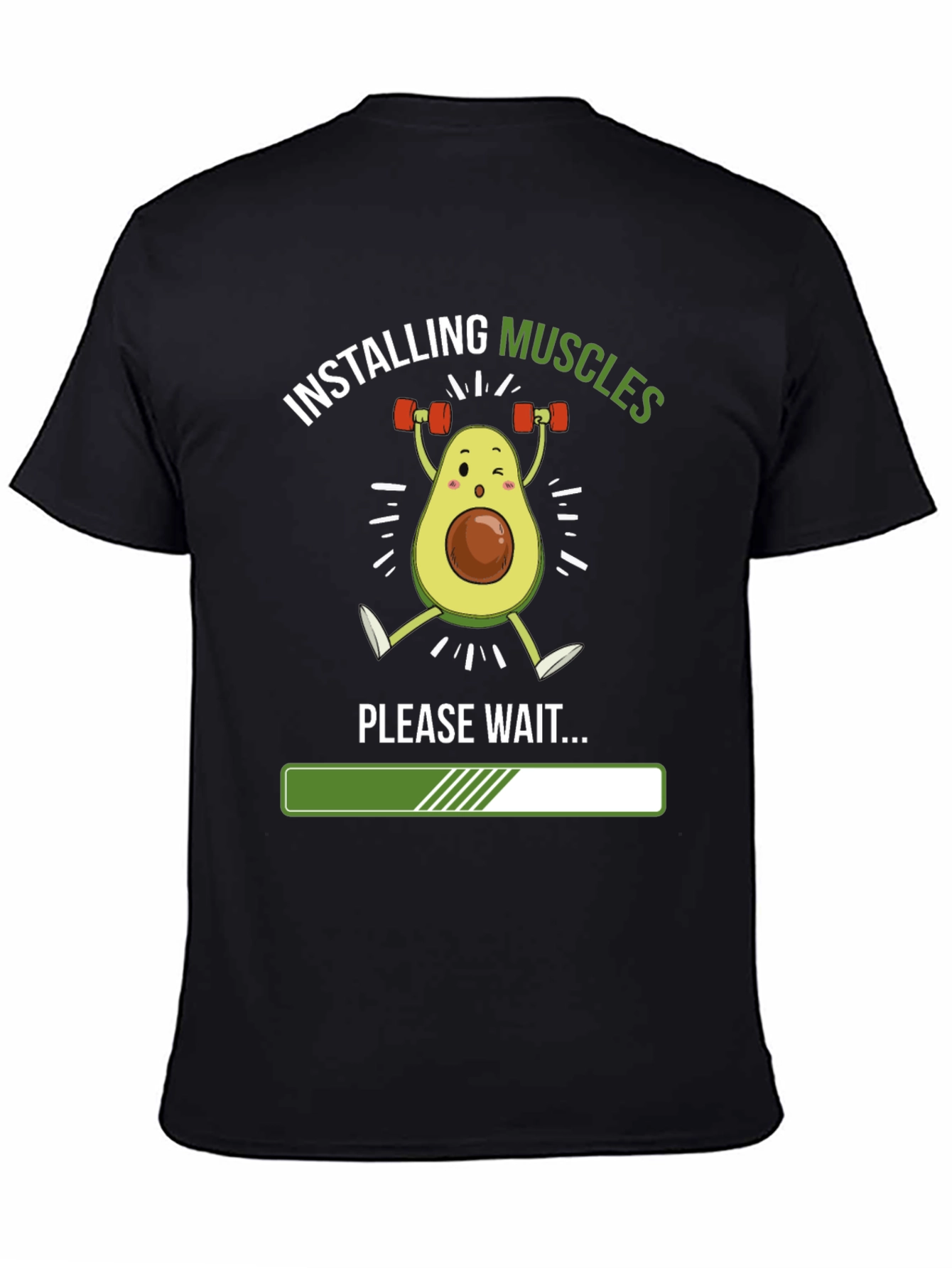Black Installing Muscles Funny Avocado Gym T-Shirt view 4
