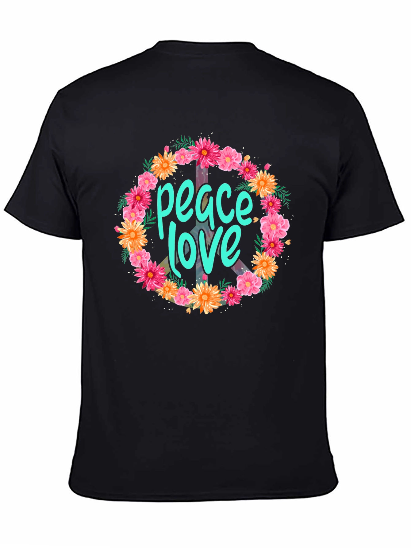 Black Peace Love Floral Wreath Graphic T-Shirt view 4