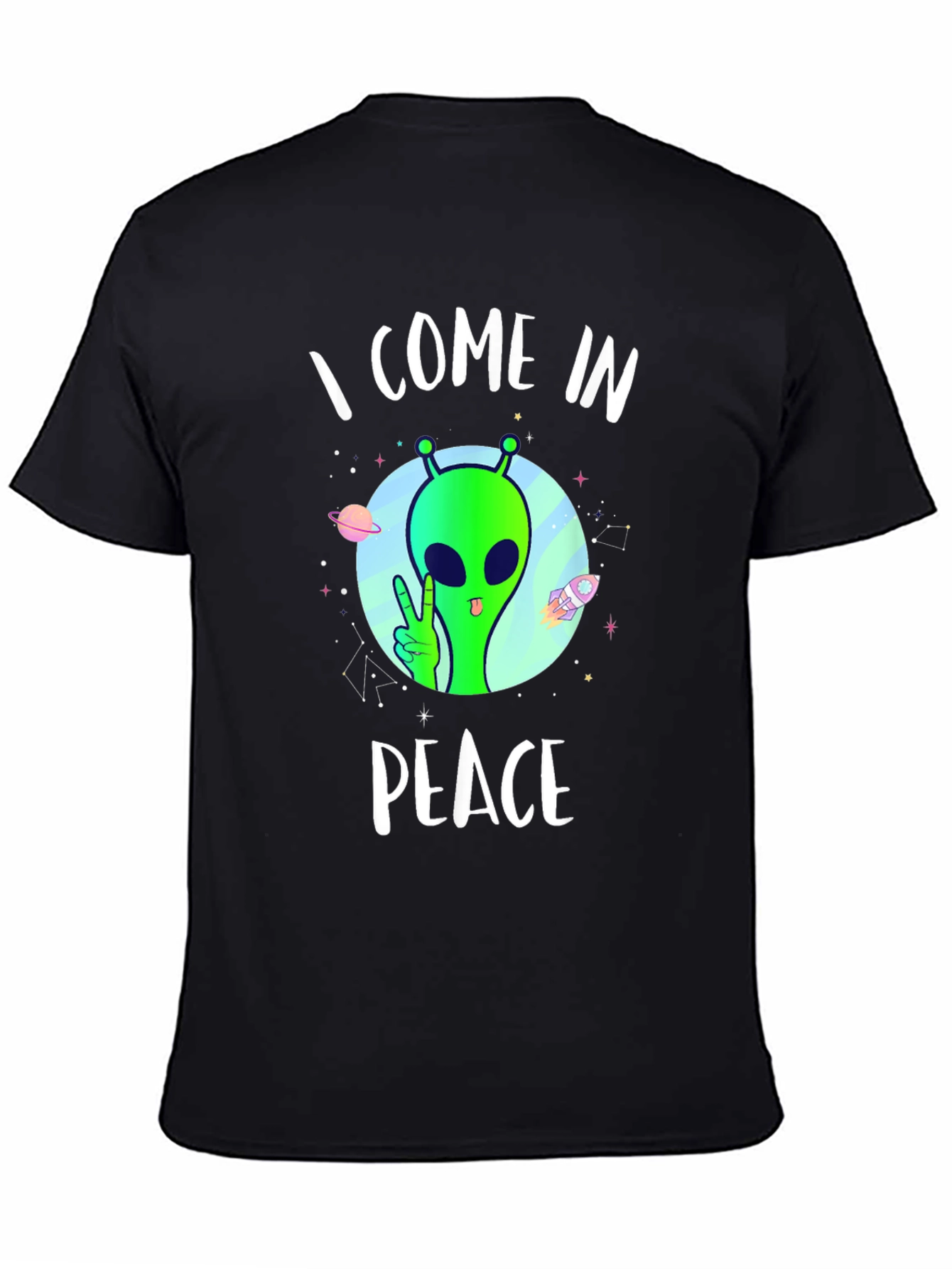 Black I Come In Peace Alien T-Shirt view 4
