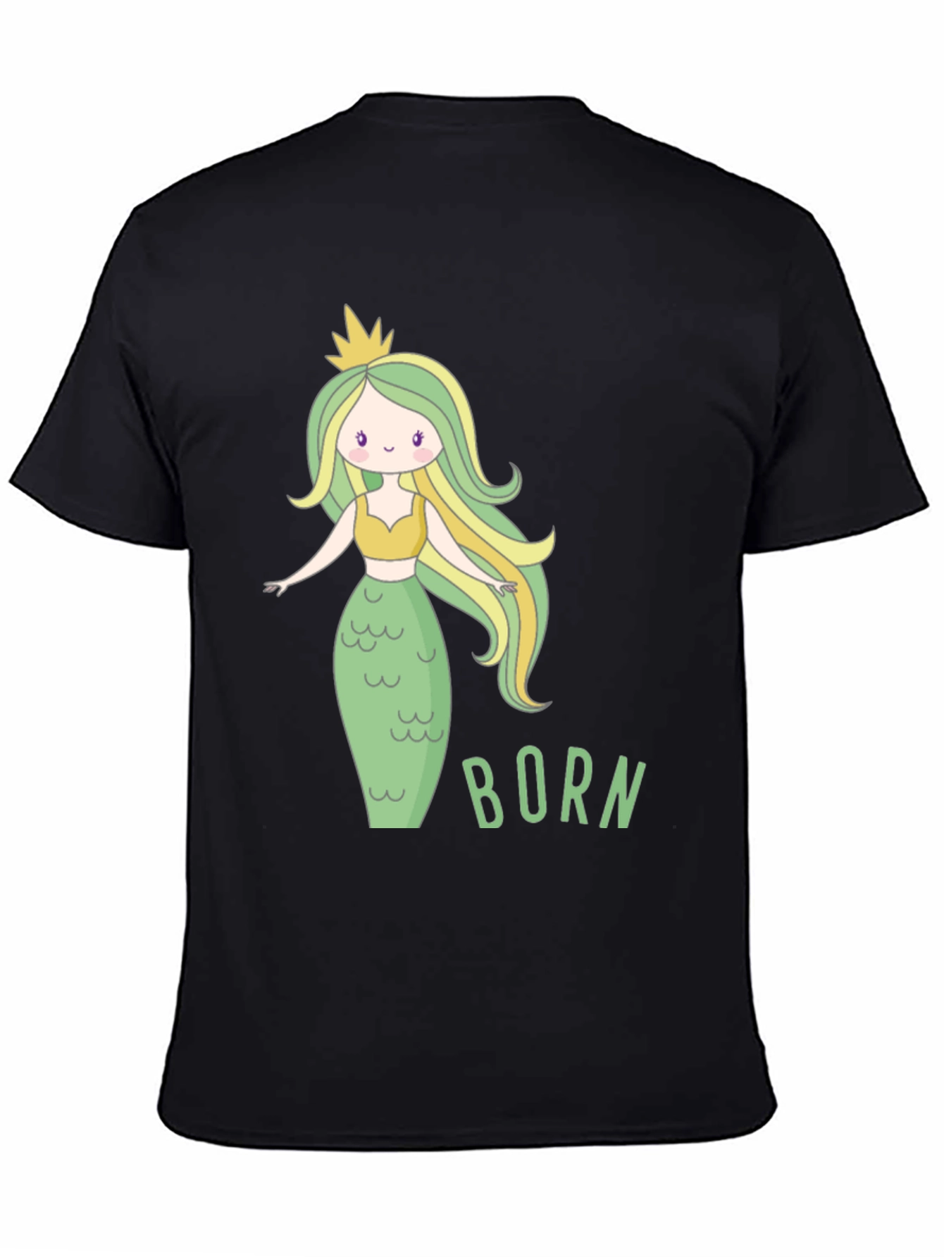Black Mermaid Born T-Shirt - Cute Cartoon Graphic Tee view 4