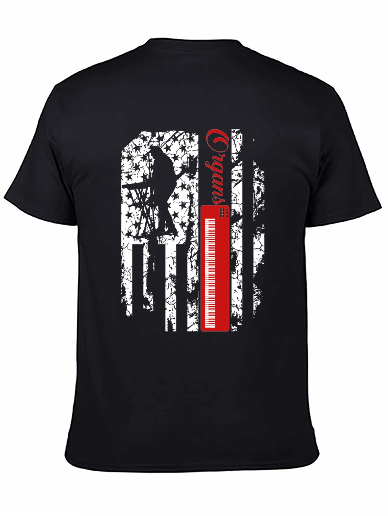 Black Musical Patriot Tee: Organs American Flag Design view 4