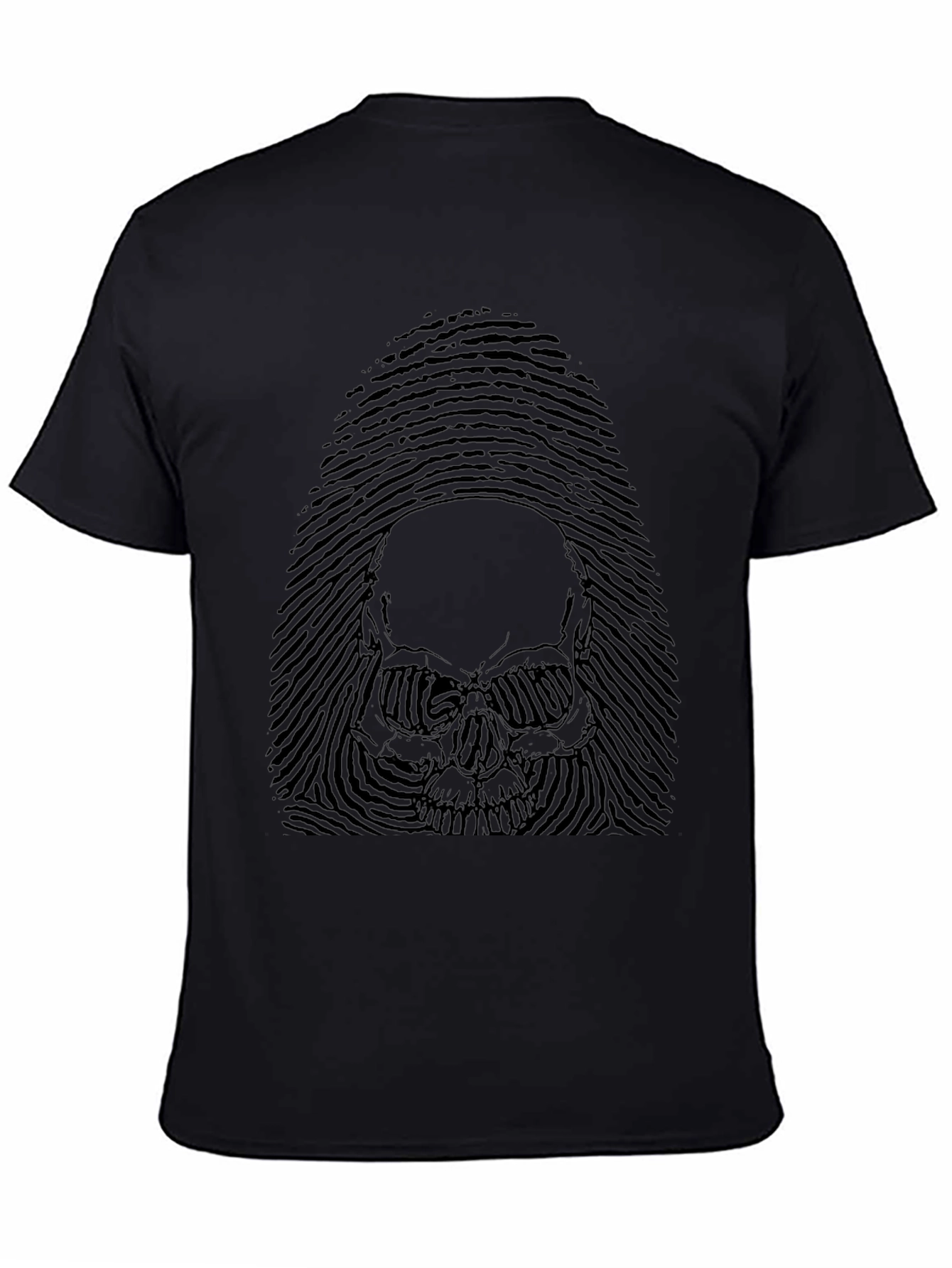 Black Skull Fingerprint Graphic Black T-Shirt view 4