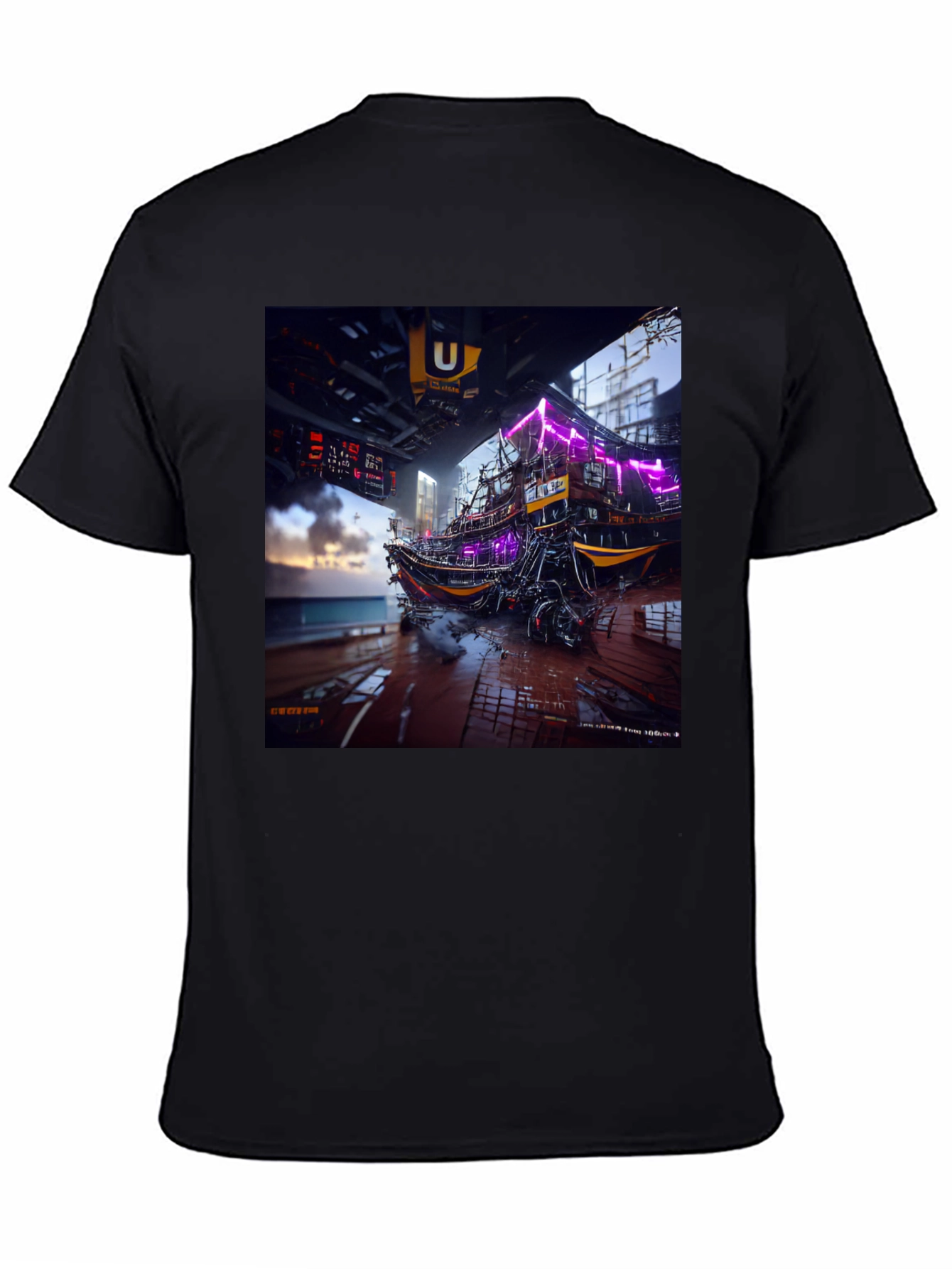 Black Cyberpunk Boat T-Shirt view 4