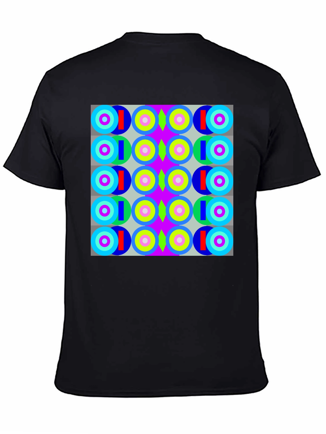 Black Retro Geometric Pattern T-Shirt view 4