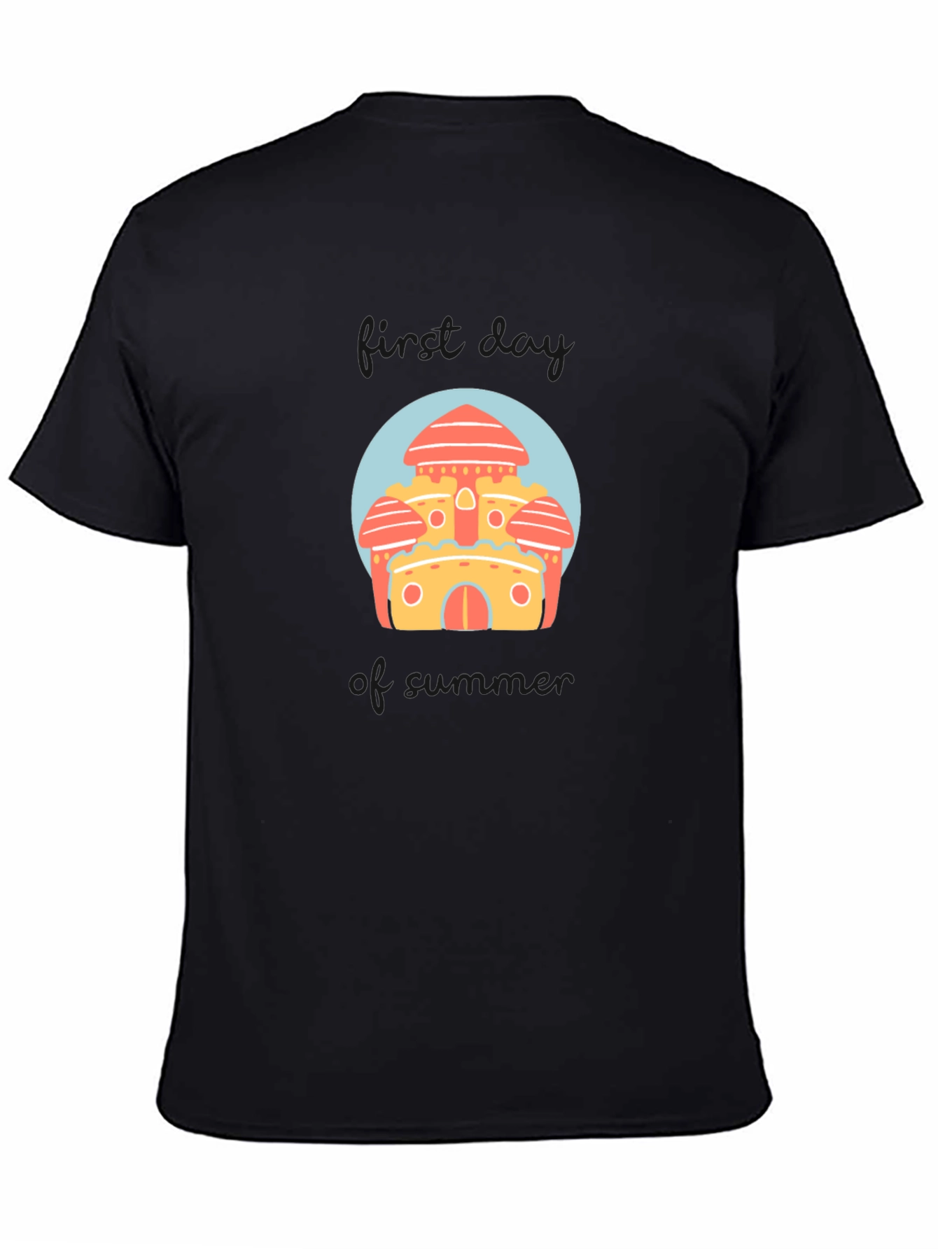 Black Black T-Shirt with Cartoon Castle Graphic view 4