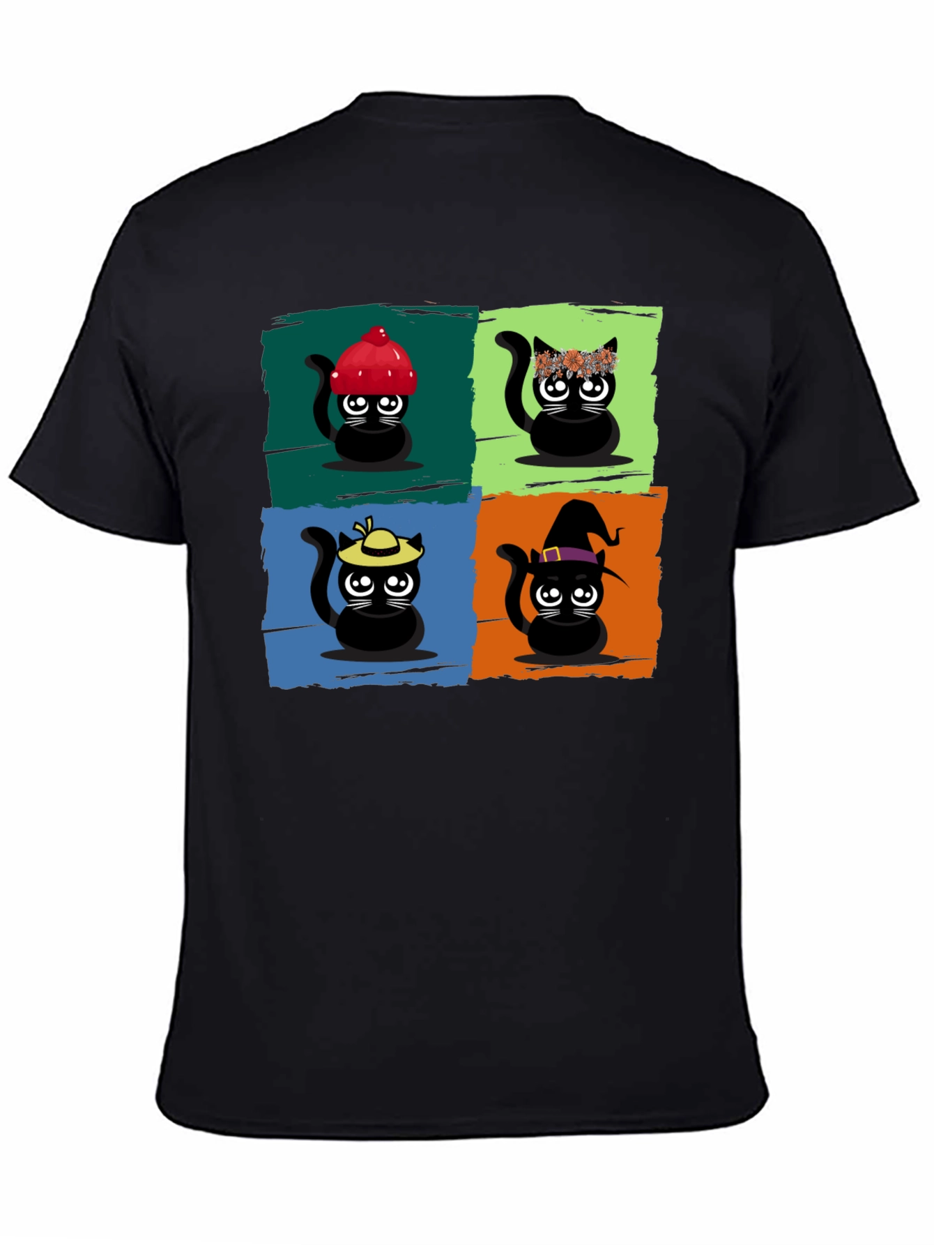 Black Cartoon Cats Black T-Shirt view 4