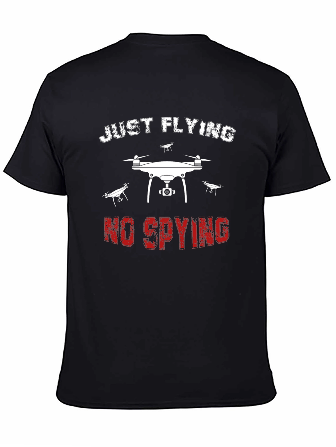 Black Just Flying No Spying Drone Graphic Tee - Black view 4