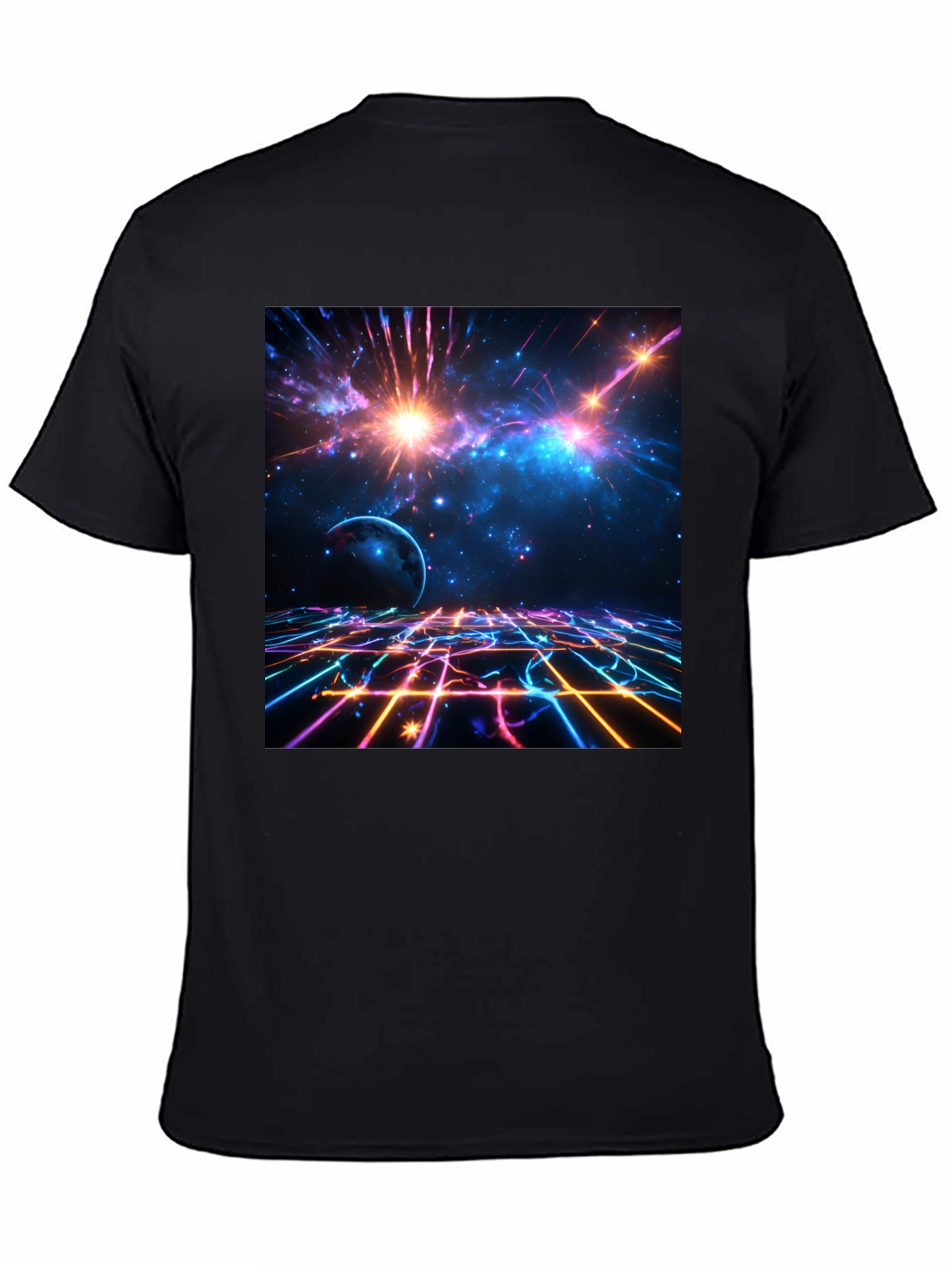 Black Nebula Space Graphic Tee - Stylish Black Cotton T-Shirt view 4