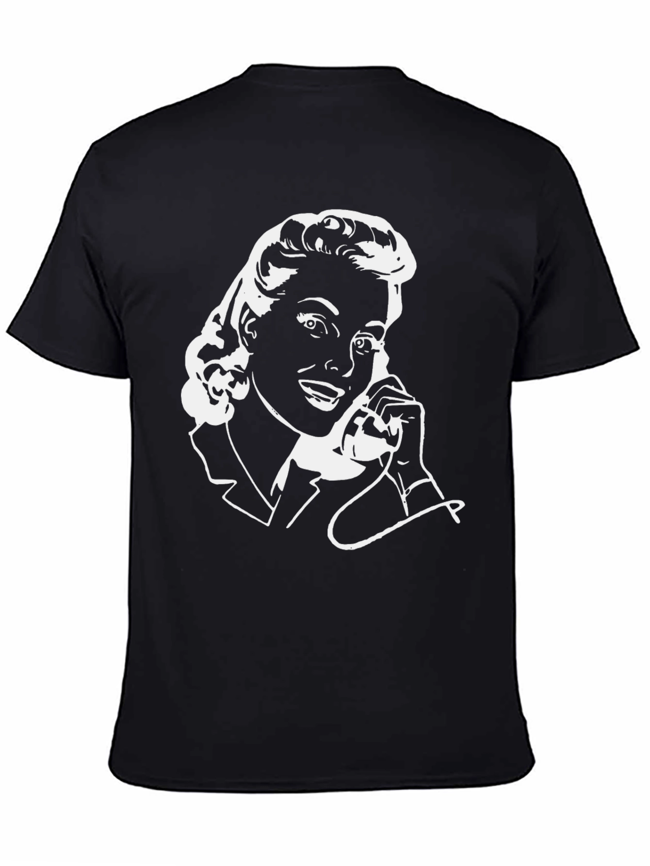 Black Retro Woman On Phone Black T-Shirt view 4