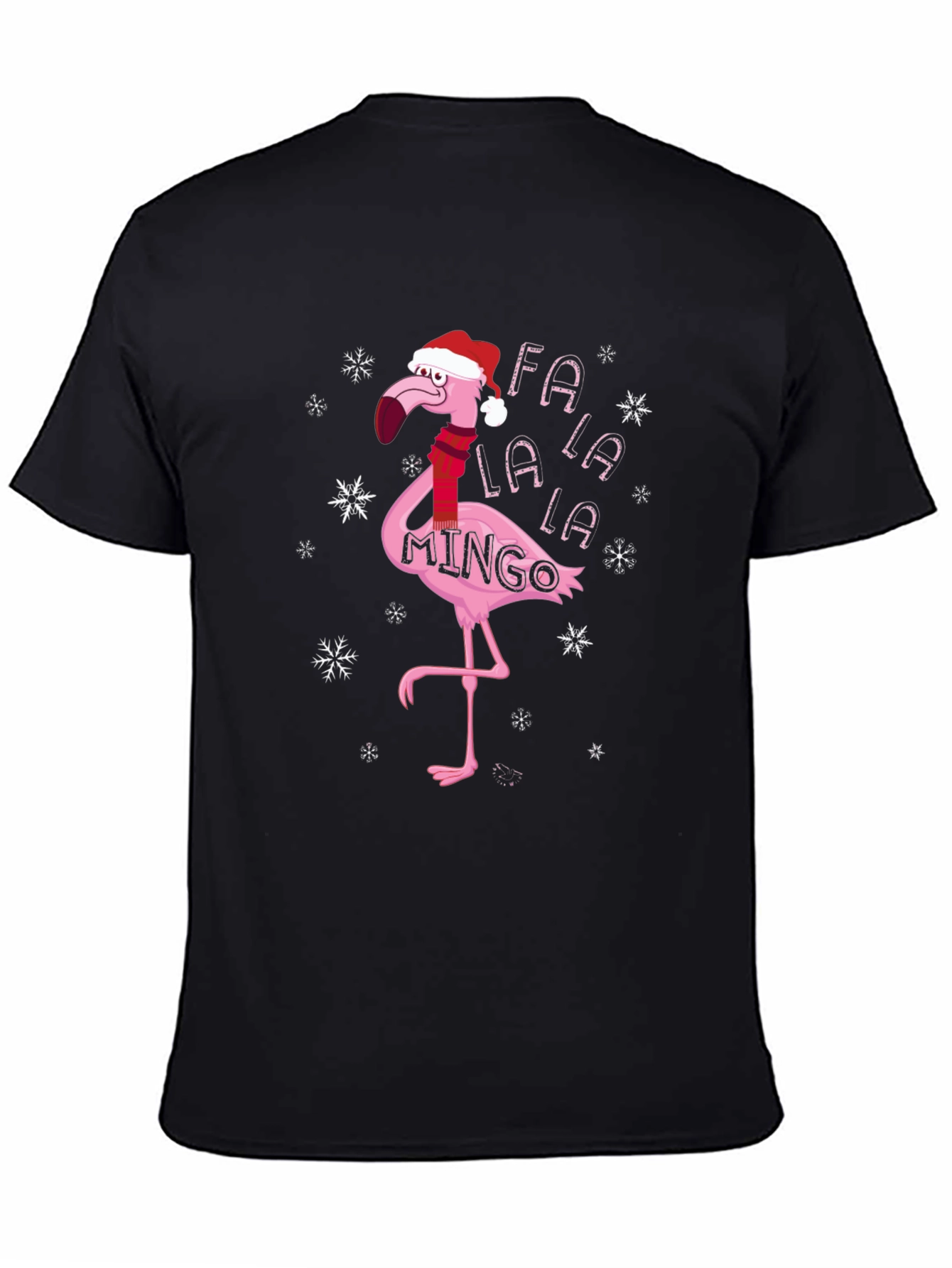 Black Festive Flamingo Christmas T-Shirt - Fa La La La Mingo view 4