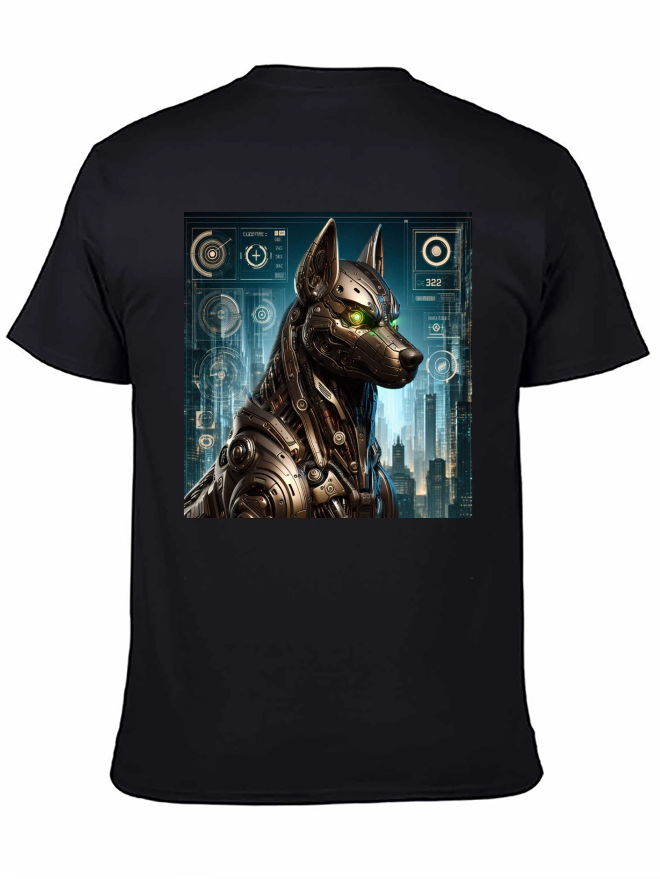 Black Cyberpunk Robot Dog Graphic T-Shirt view 4