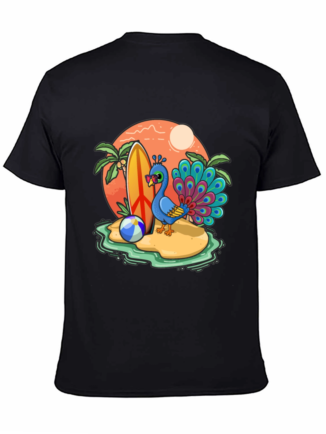 Black Peacock Paradise T-Shirt - Beach Vacation Vibes view 4